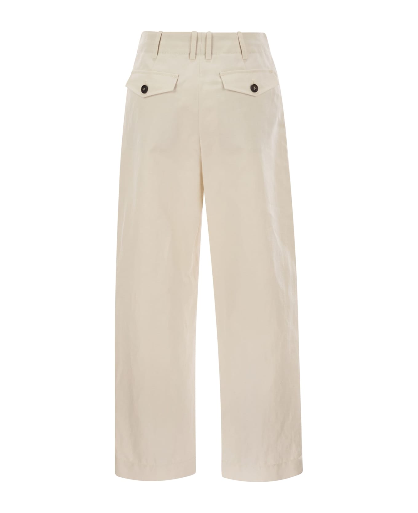Brunello Cucinelli Pleated Chino Trousers In Cotton Canvas And Linen - Cream