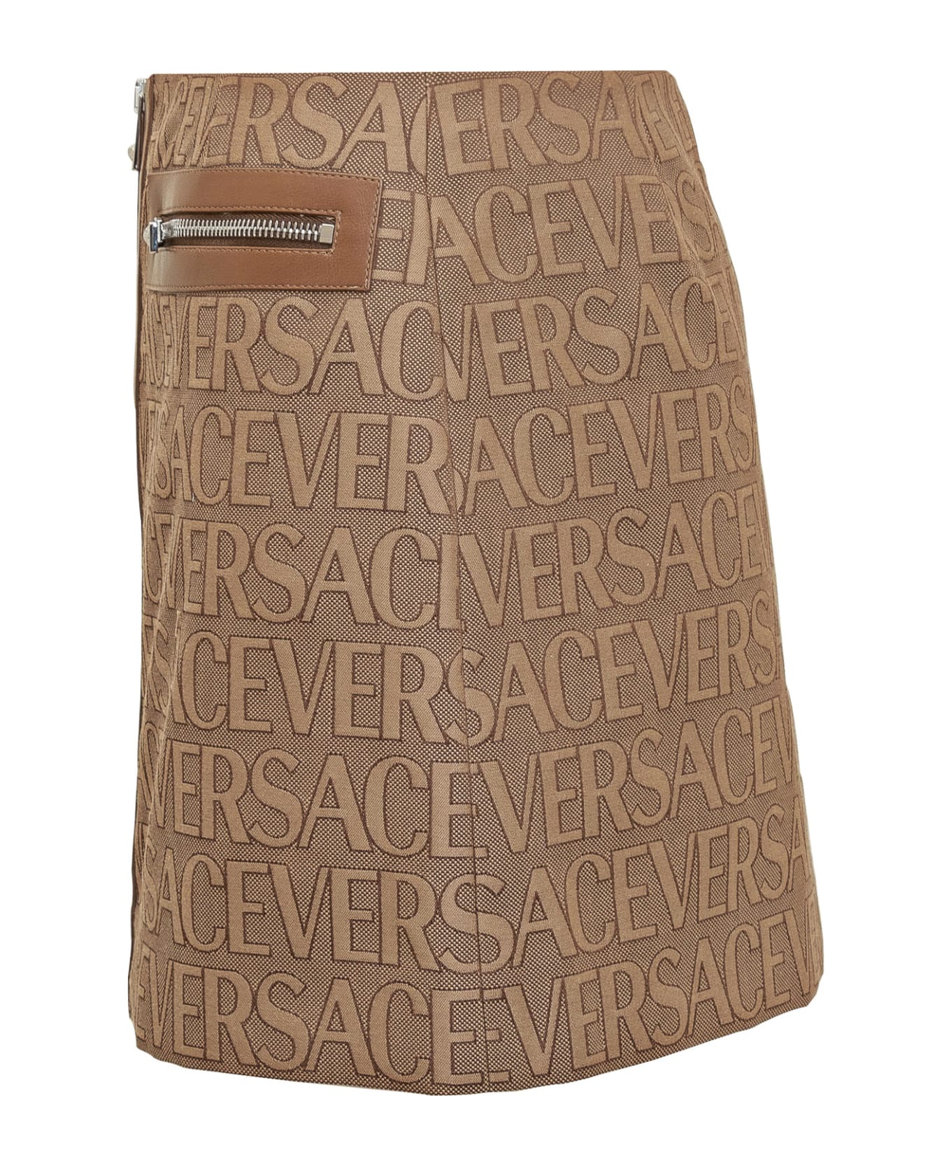 Versace Jacquard Mini Skirt - Brown+beige