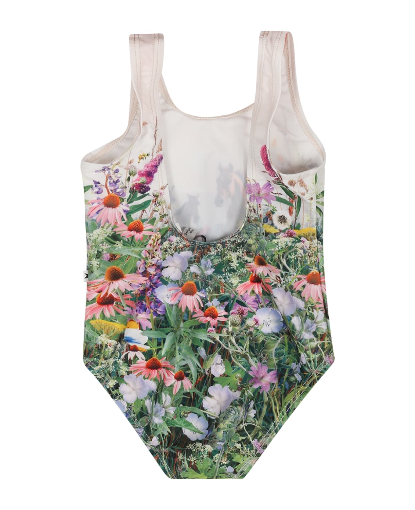 Molo Ivory Swimsuit For Baby Girl With Horses And Flowers Print - Ivory 水着