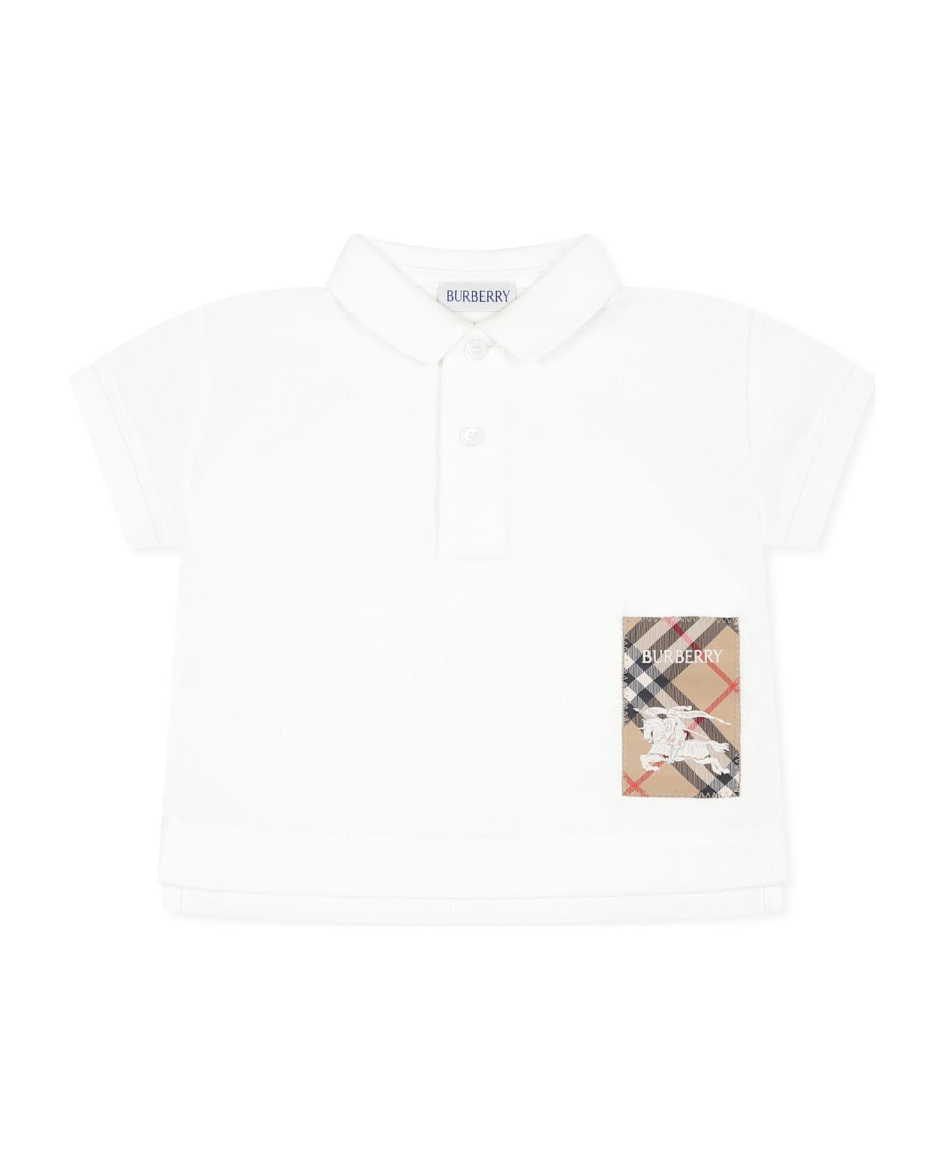 Burberry White Polo Shirt For Baby Boy With Equestrian Knight - White