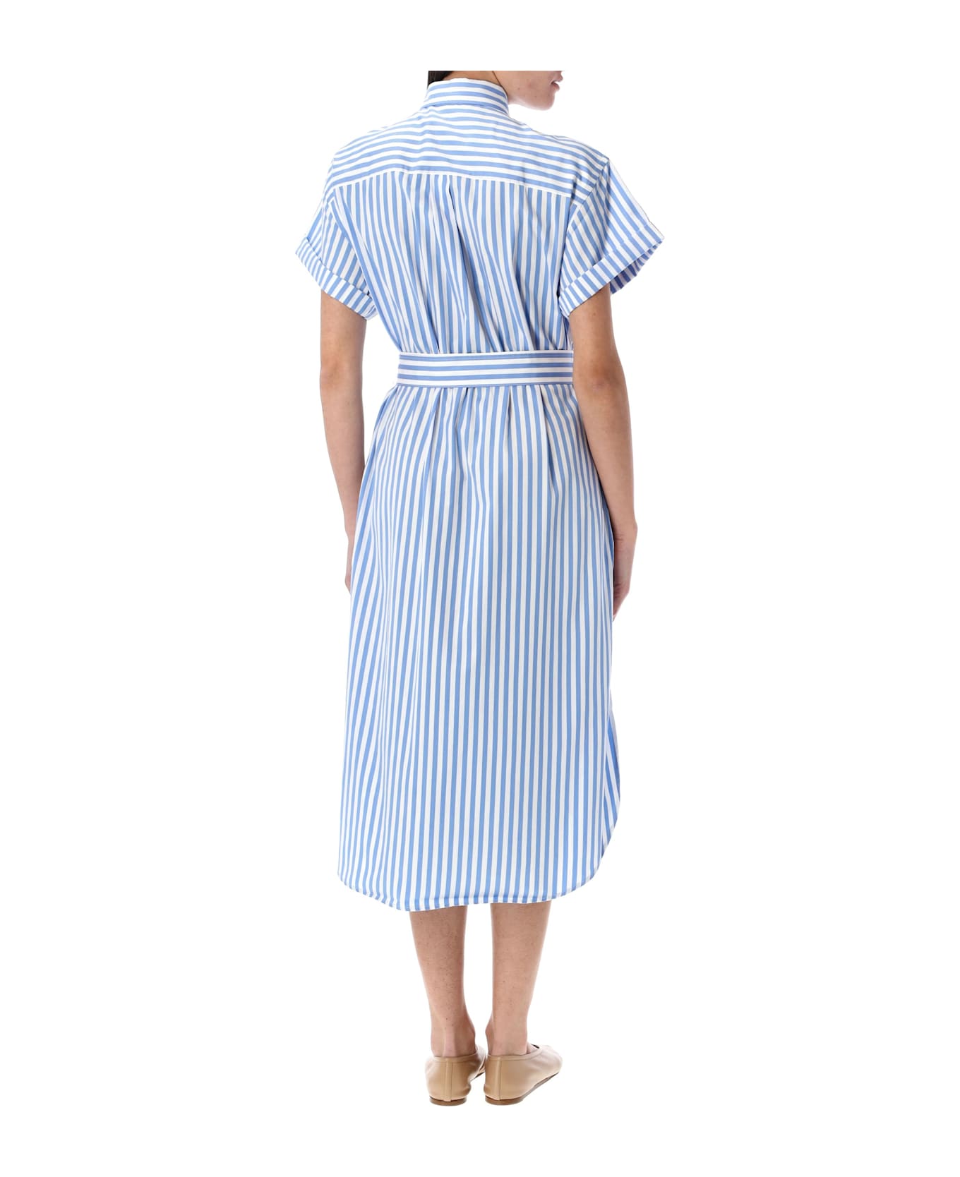 Polo Ralph Lauren Midi Shirt Dress Mc Striped - BLUE WHITE