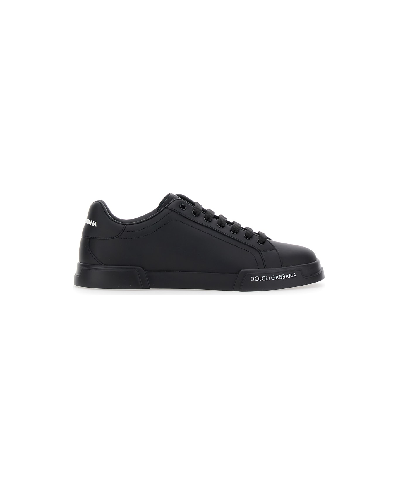Dolce & Gabbana 'portofino' Black Low Top Sneakers With Logo Patch On The Tongue And Logo Lettering On The Side In Leather Man - BLACK