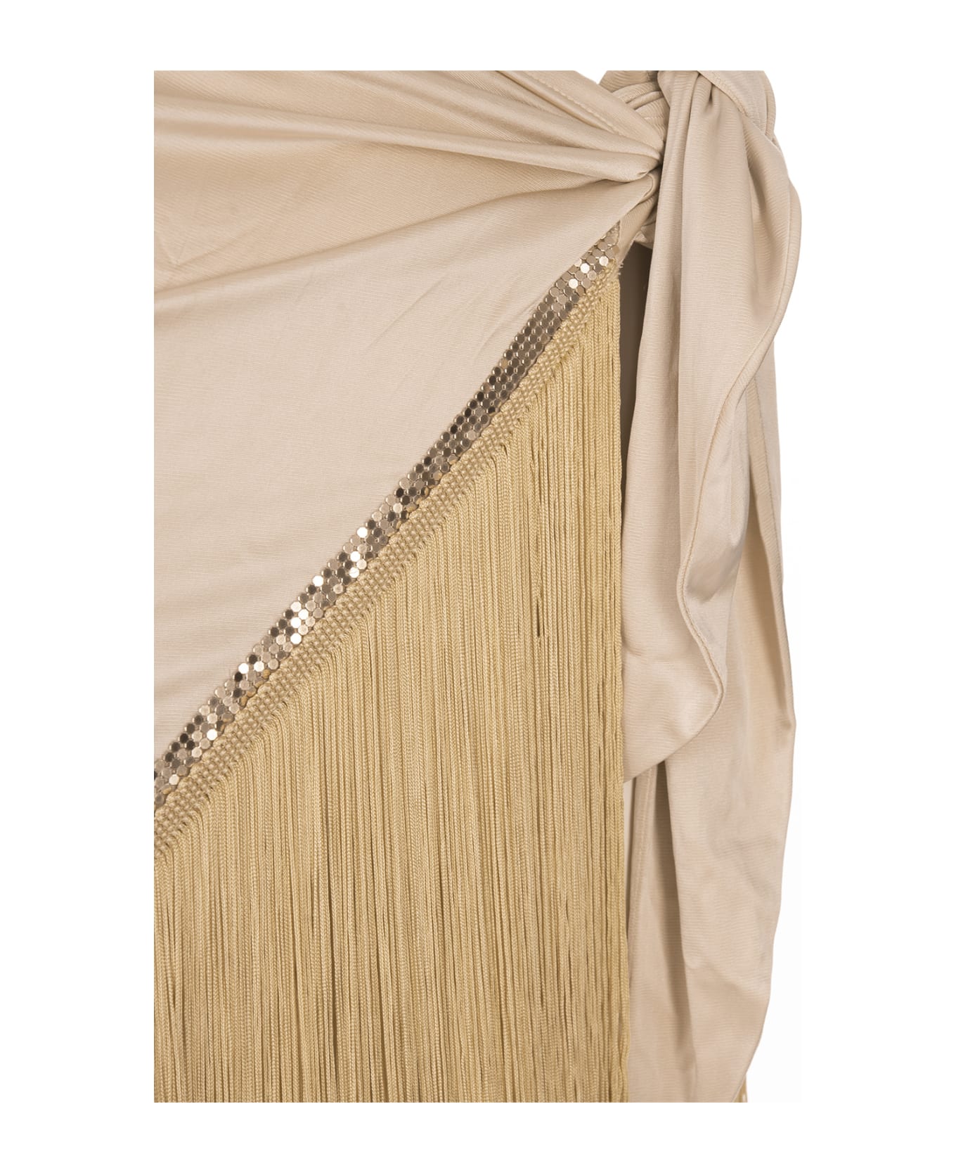 Paco Rabanne Gold Shiny Mesh Skirt With Fringes