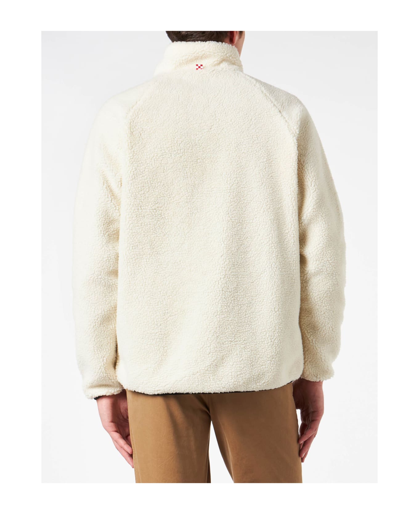 MC2 Saint Barth Man White Sherpa Jacket With Check Patch Pockets - WHITE