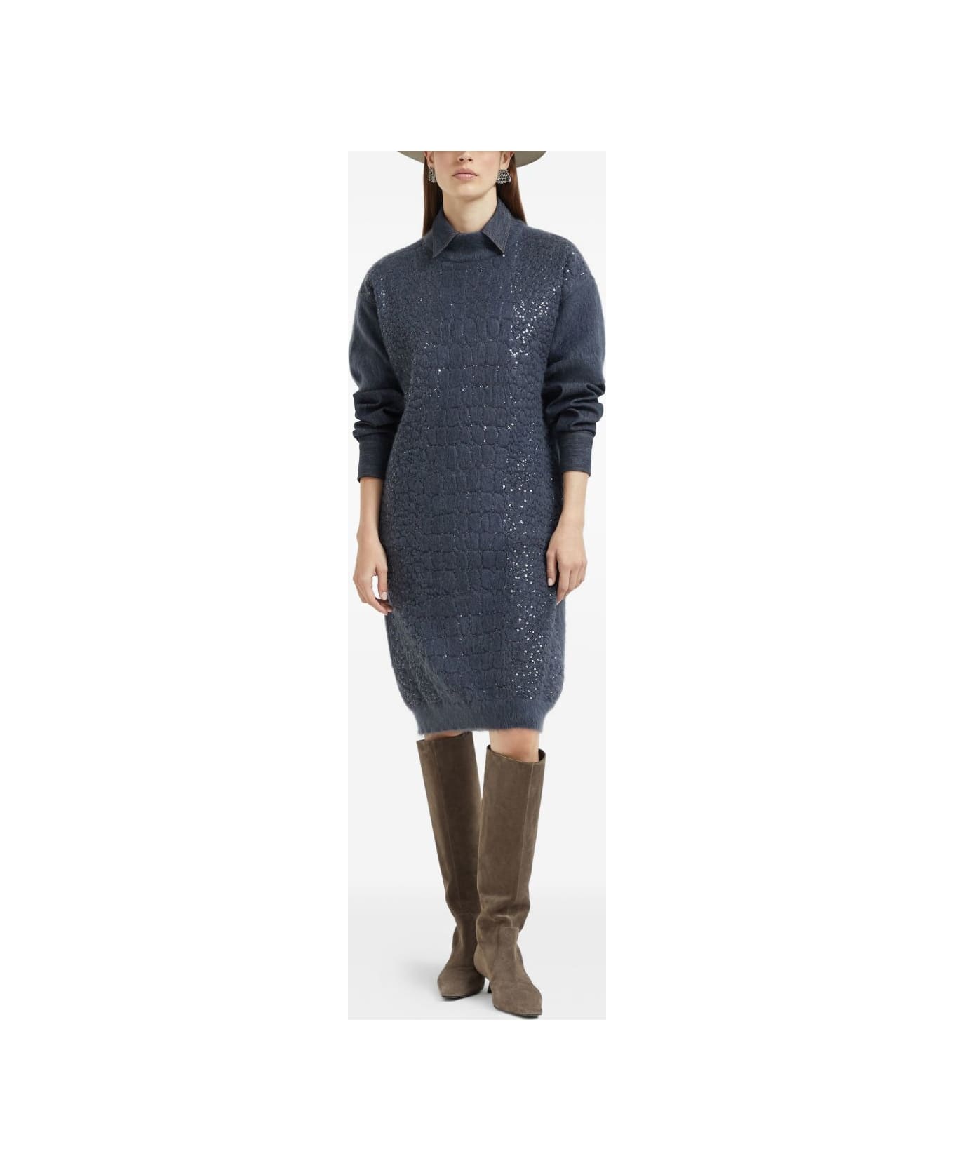 Brunello Cucinelli Wool Turtle-neck Dress - Blue