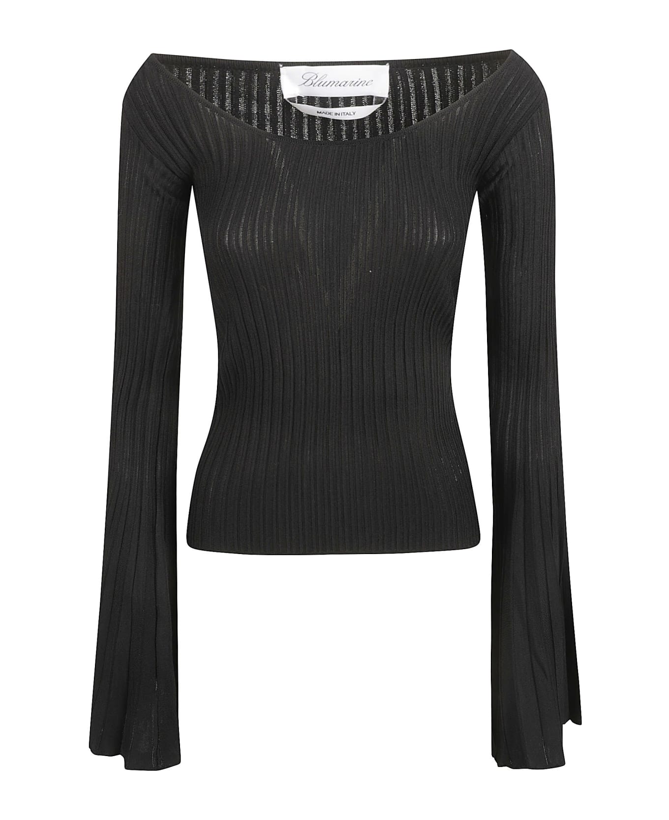 Blumarine Wide Neck Flare Cuffs Knit Sweater - Black