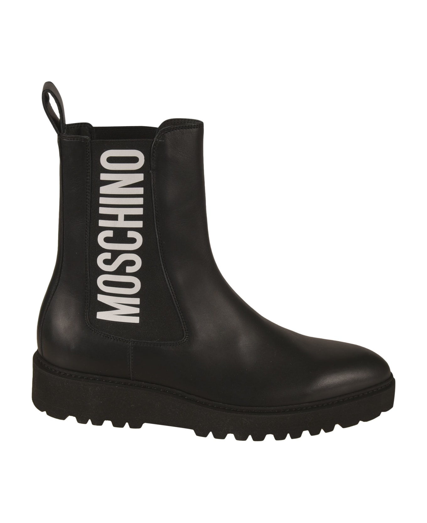 Moschino Elastic Sided Logo Ankle Boots - Black