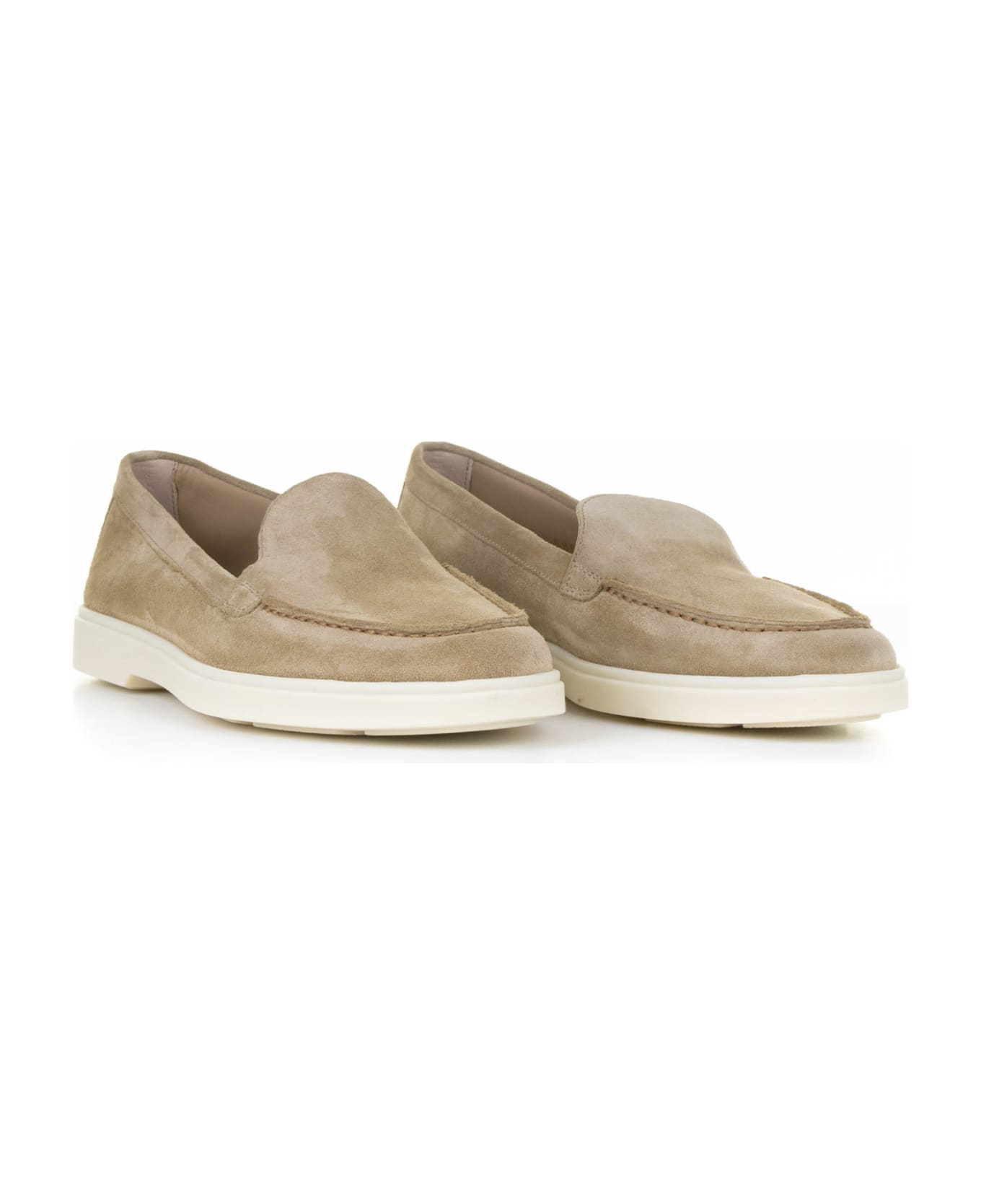 Santoni Brown Moccasin In Suede And Rubber Sole - BROWN