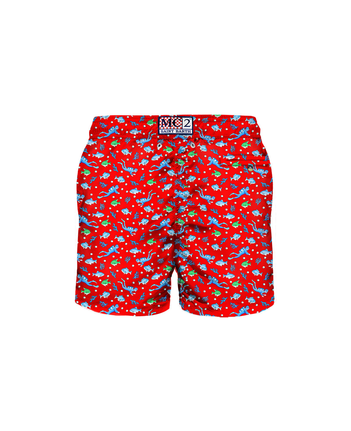 MC2 Saint Barth Man Light Fabric Swim Shorts With Diver Print - RED