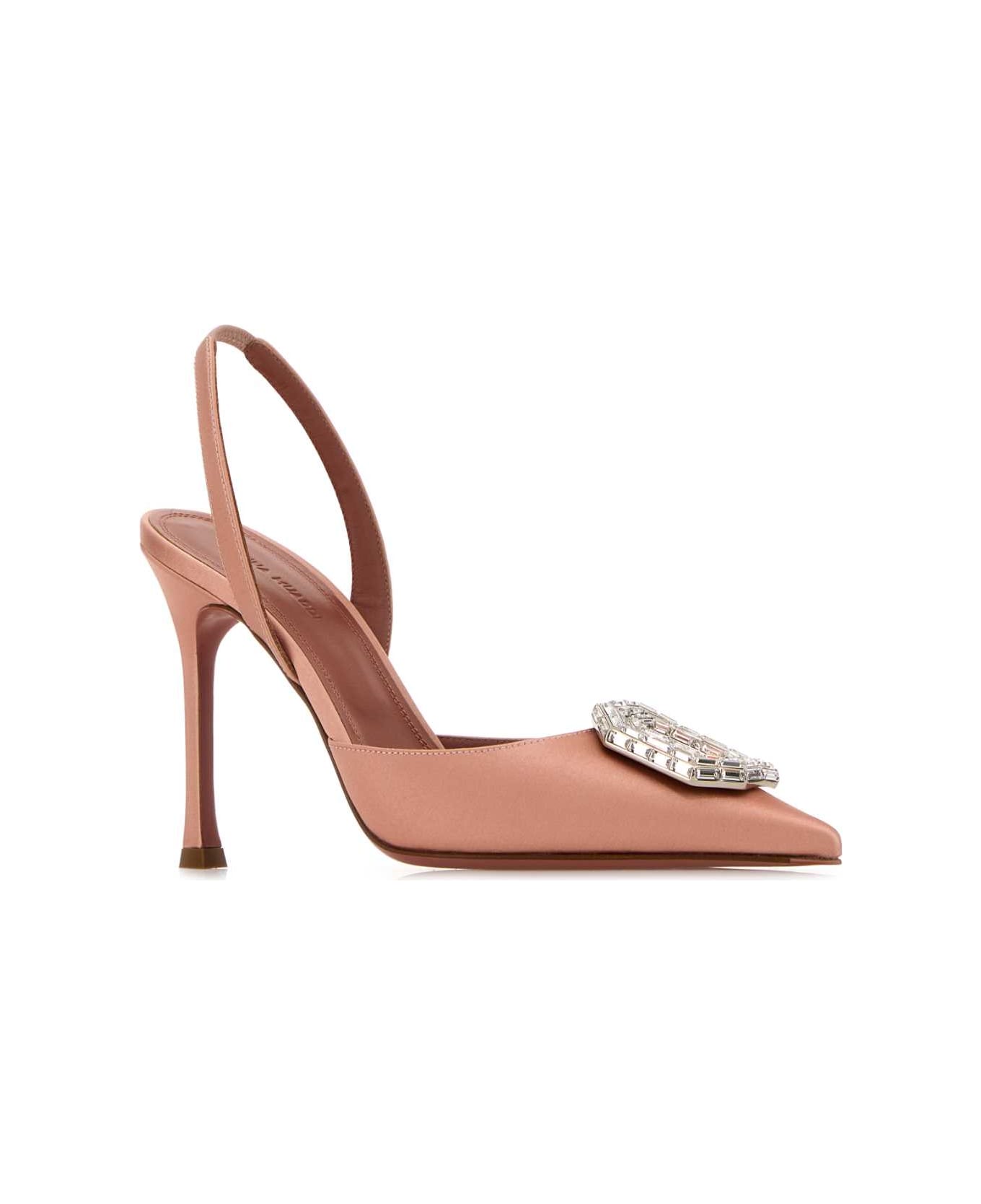 Amina Muaddi Pink Satin Camelia Pumps - POWDER90MMSRHEEL