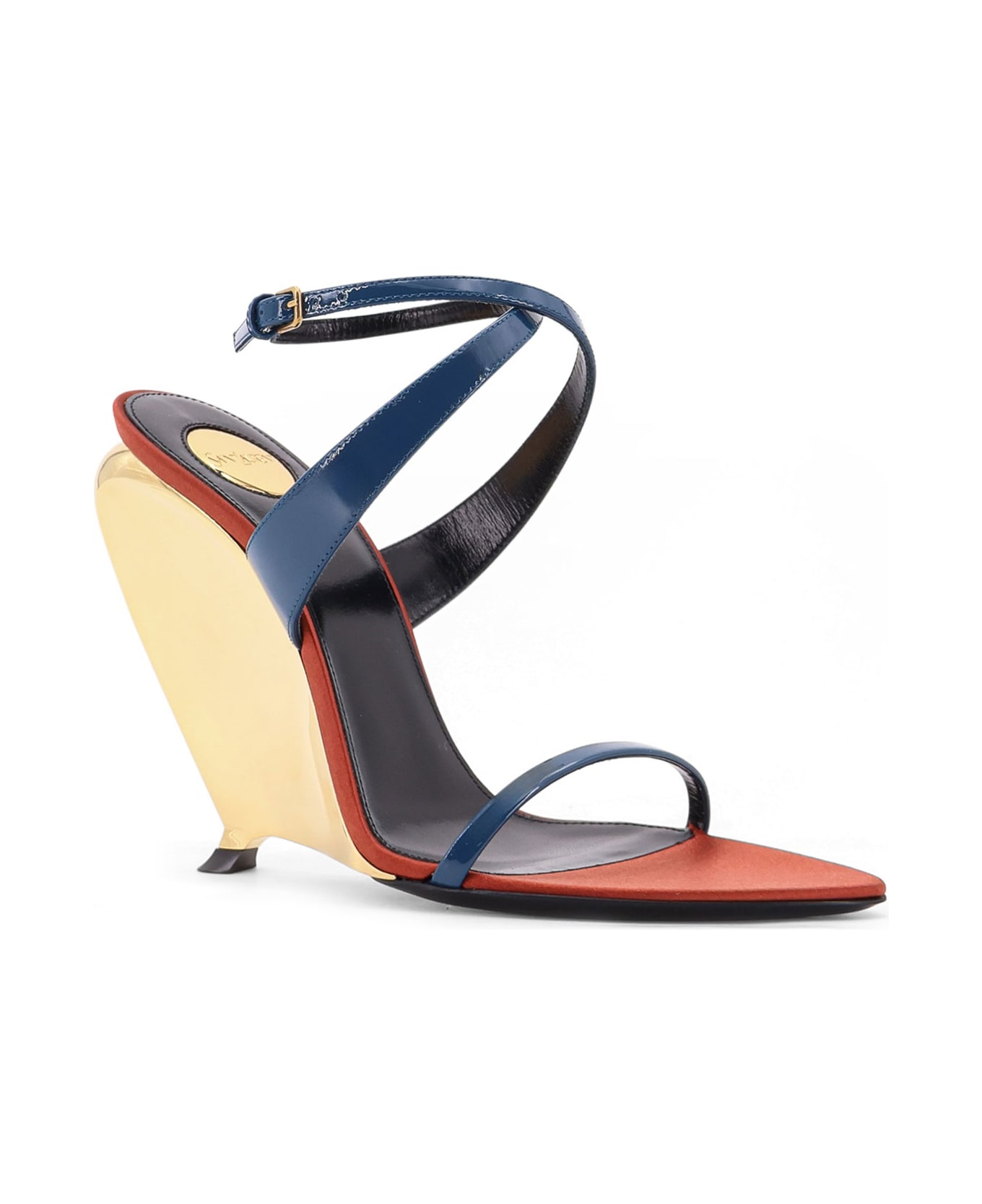 Saint Laurent Tallulah 110 Patent Leather Sandals With Sculptural Wedge Heel - Blue