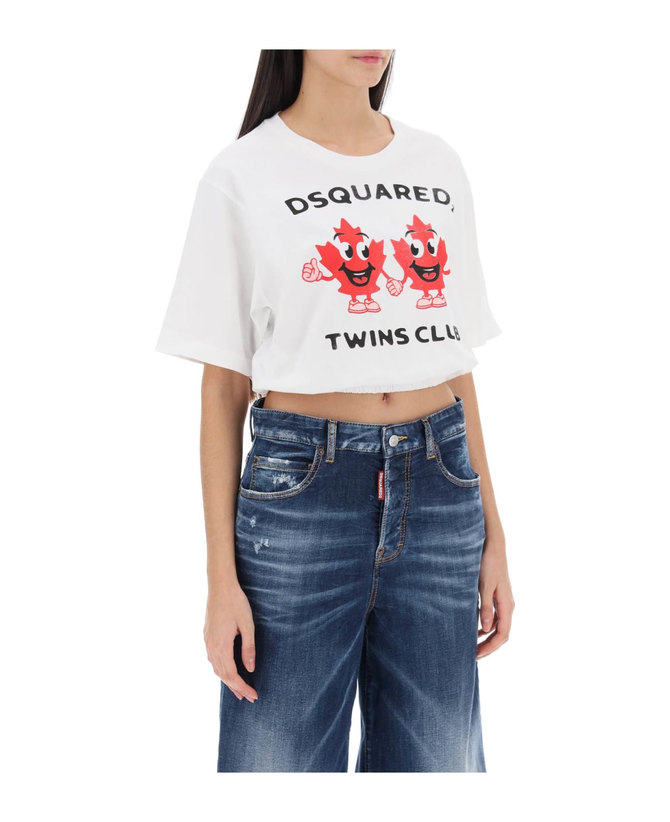 Dsquared2 Twins Club Print Cropped T-shirt - WHITE (White) Tシャツ