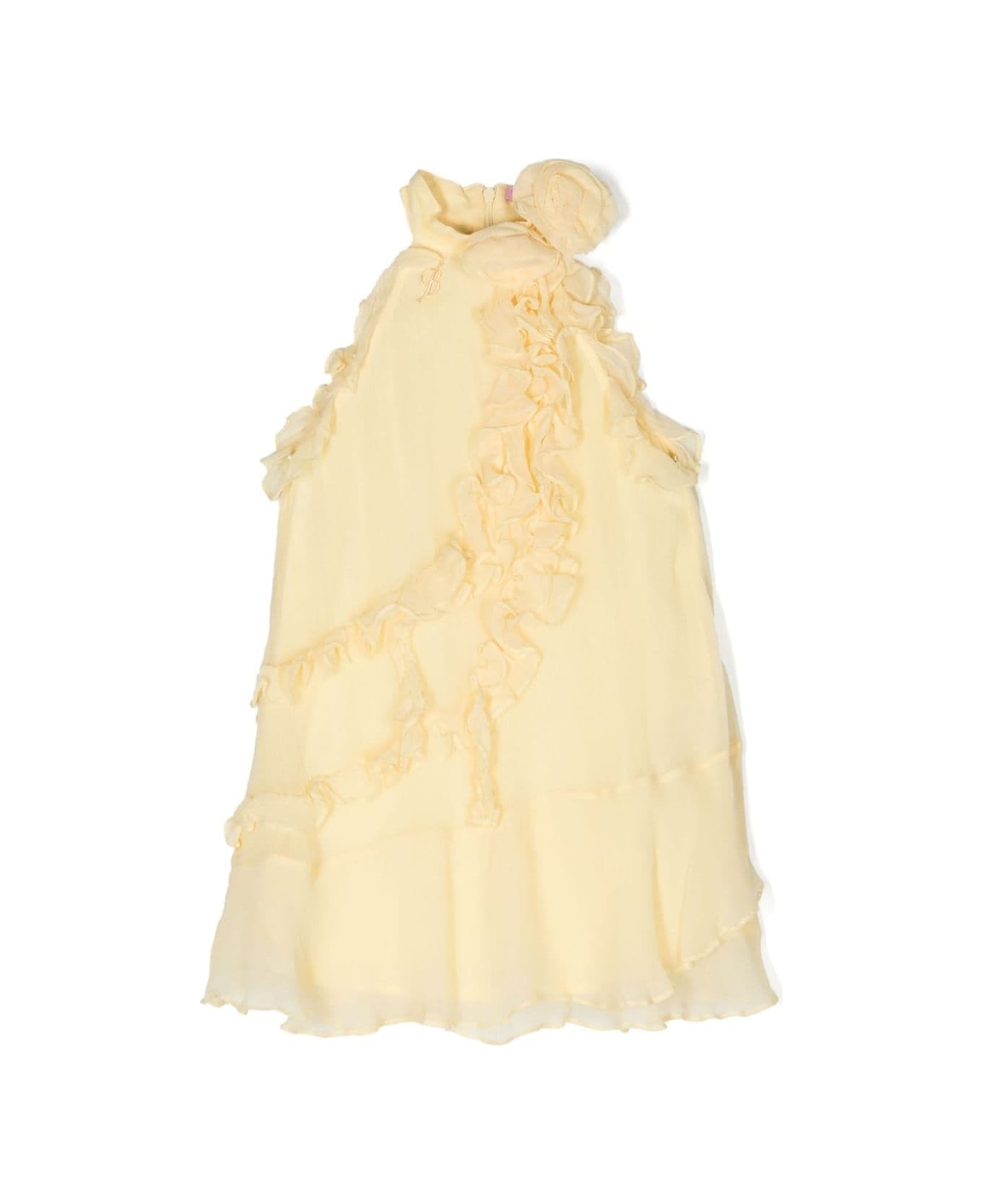 Miss Blumarine Pastel Yellow Ruffled Chiffon Dress - Yellow ワンピース＆ドレス