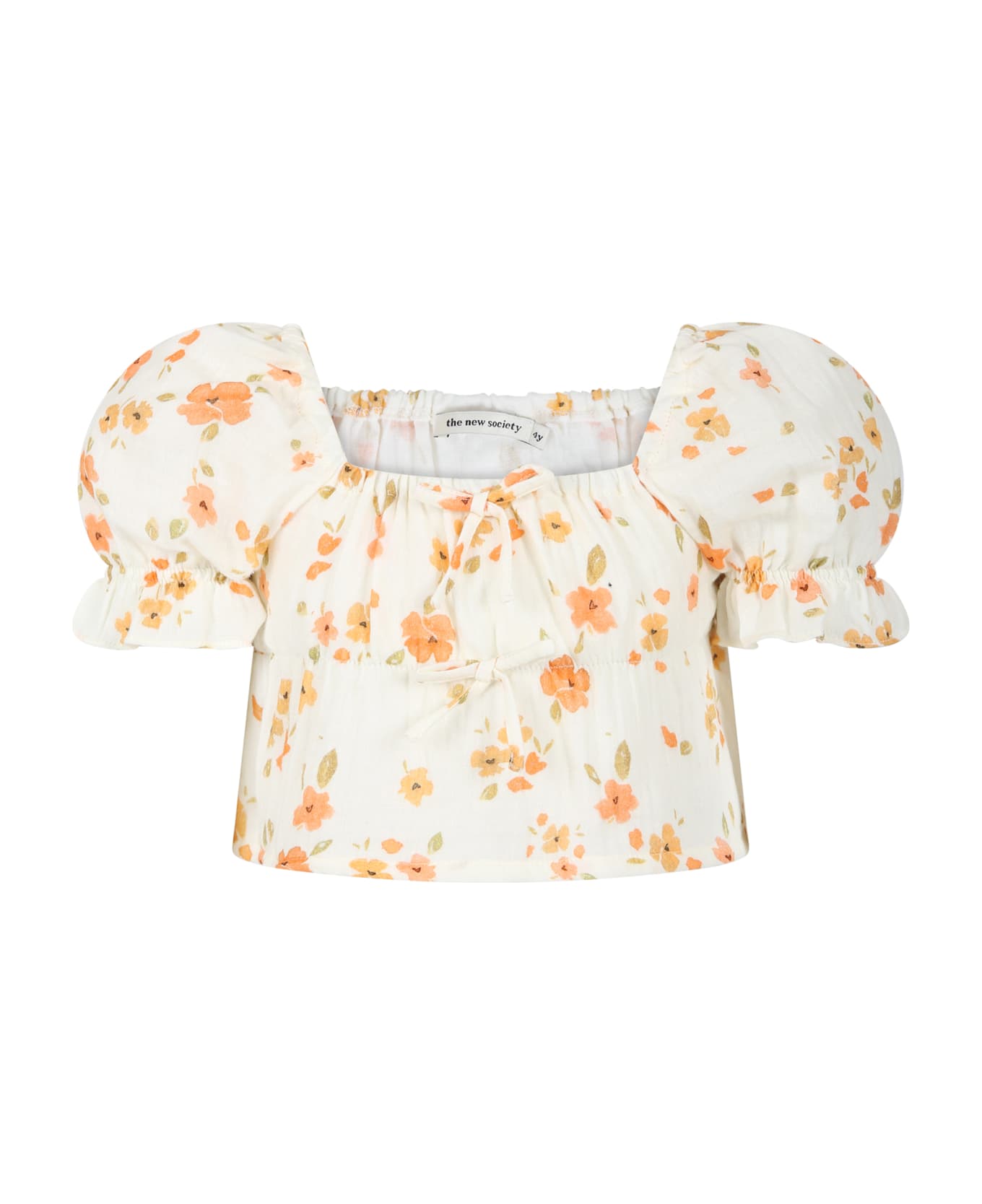 The New Society Ivory T-shirt For Girl With Flower Print - Ivory