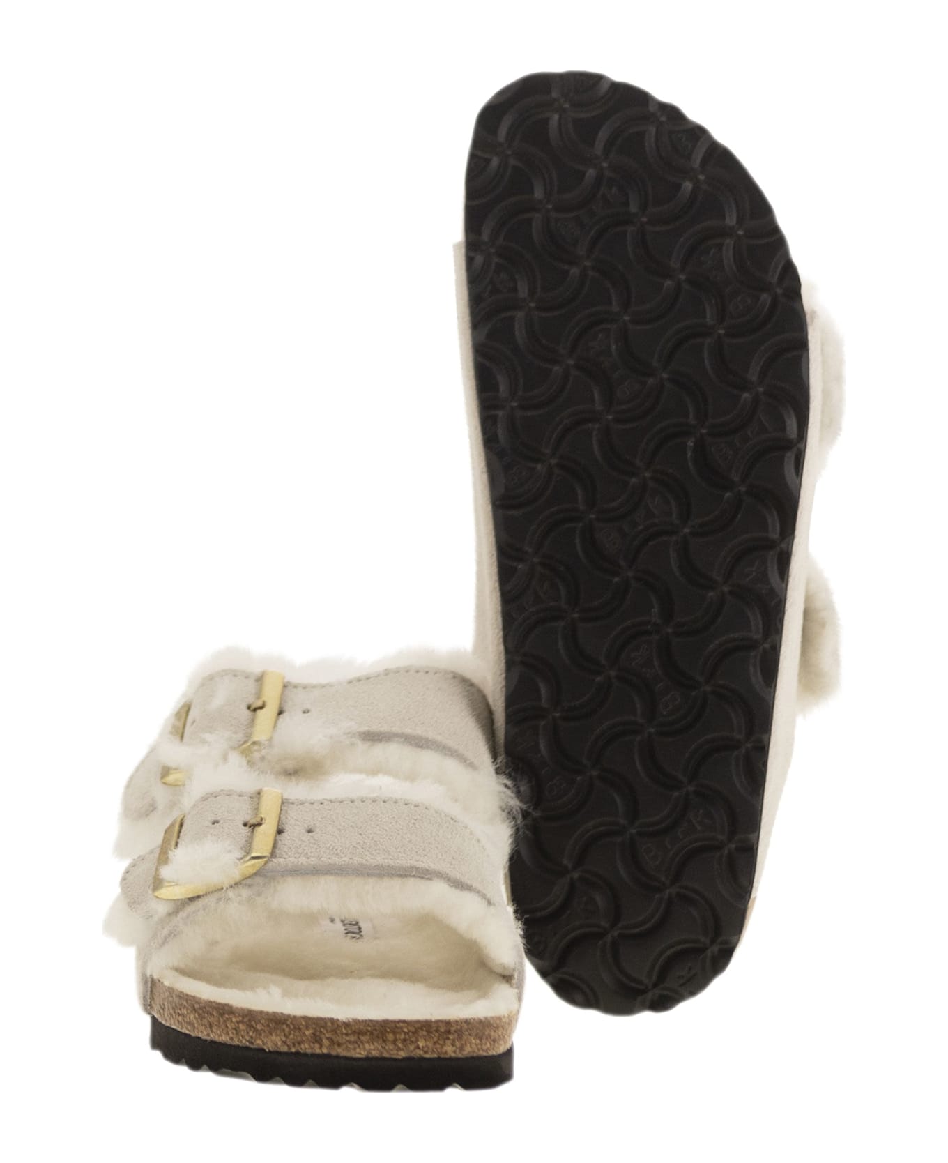 Birkenstock Arizona - Suede Lamb Fur Slipper - White