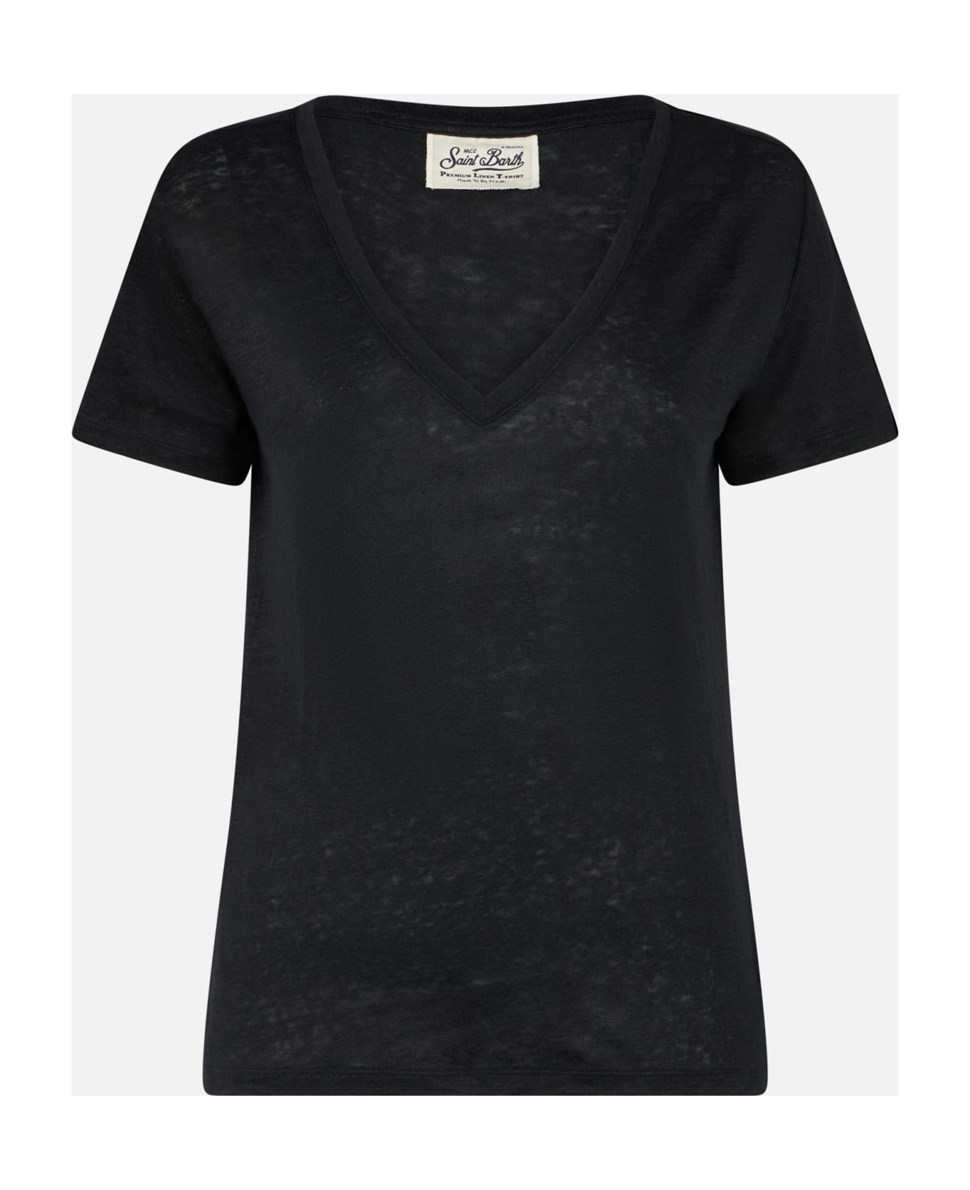 MC2 Saint Barth Woman Black Linen T-shirt - BLACK