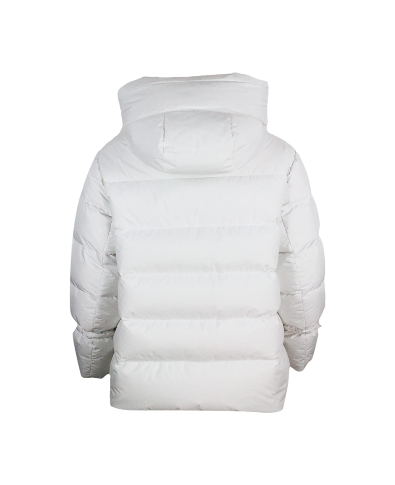 Moorer Down Jacket Made Of Opaque Technical Fabric Padded With Real Goose Down With Hood With Drawstring. - White