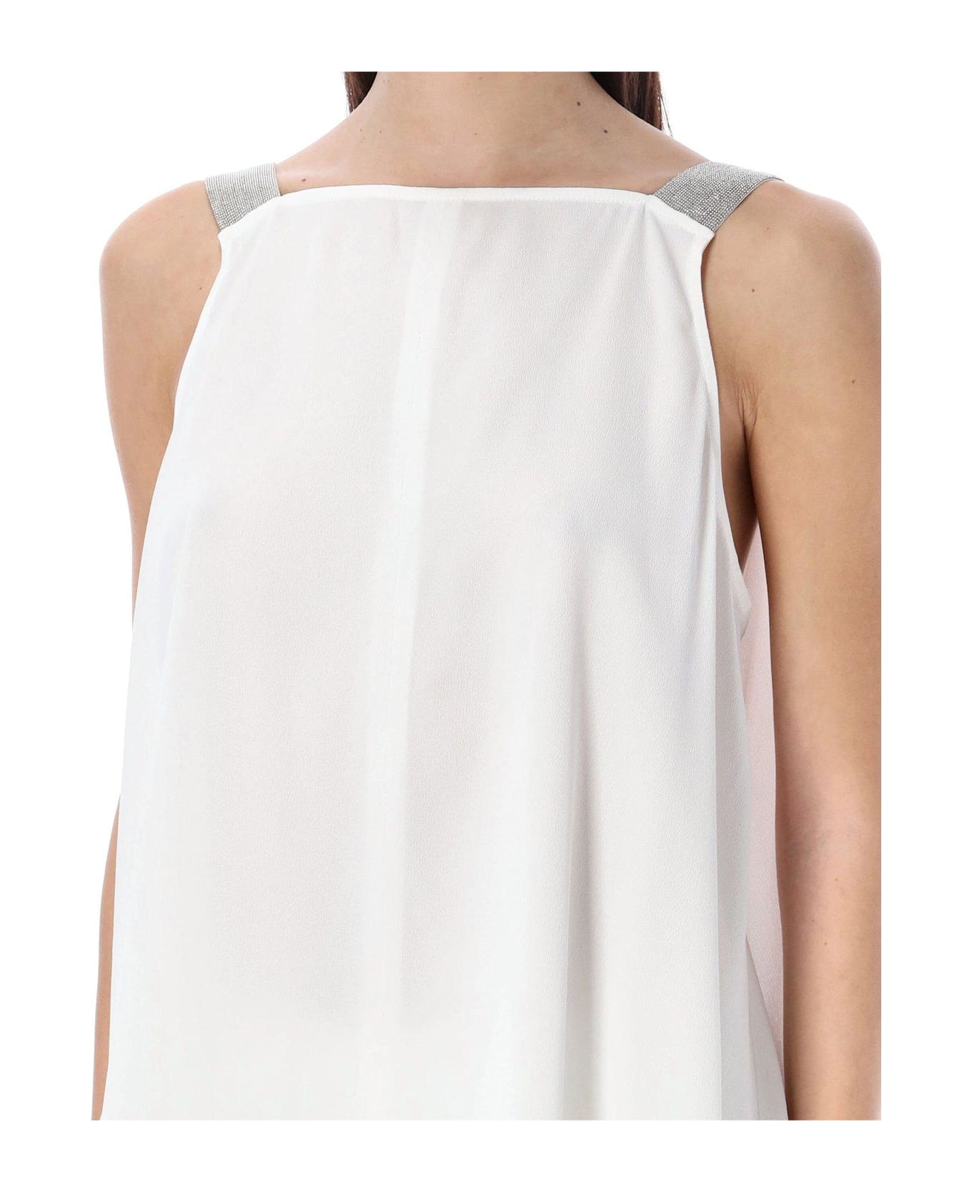 Fabiana Filippi Square Neck Embellished Strapped Tank Top - White