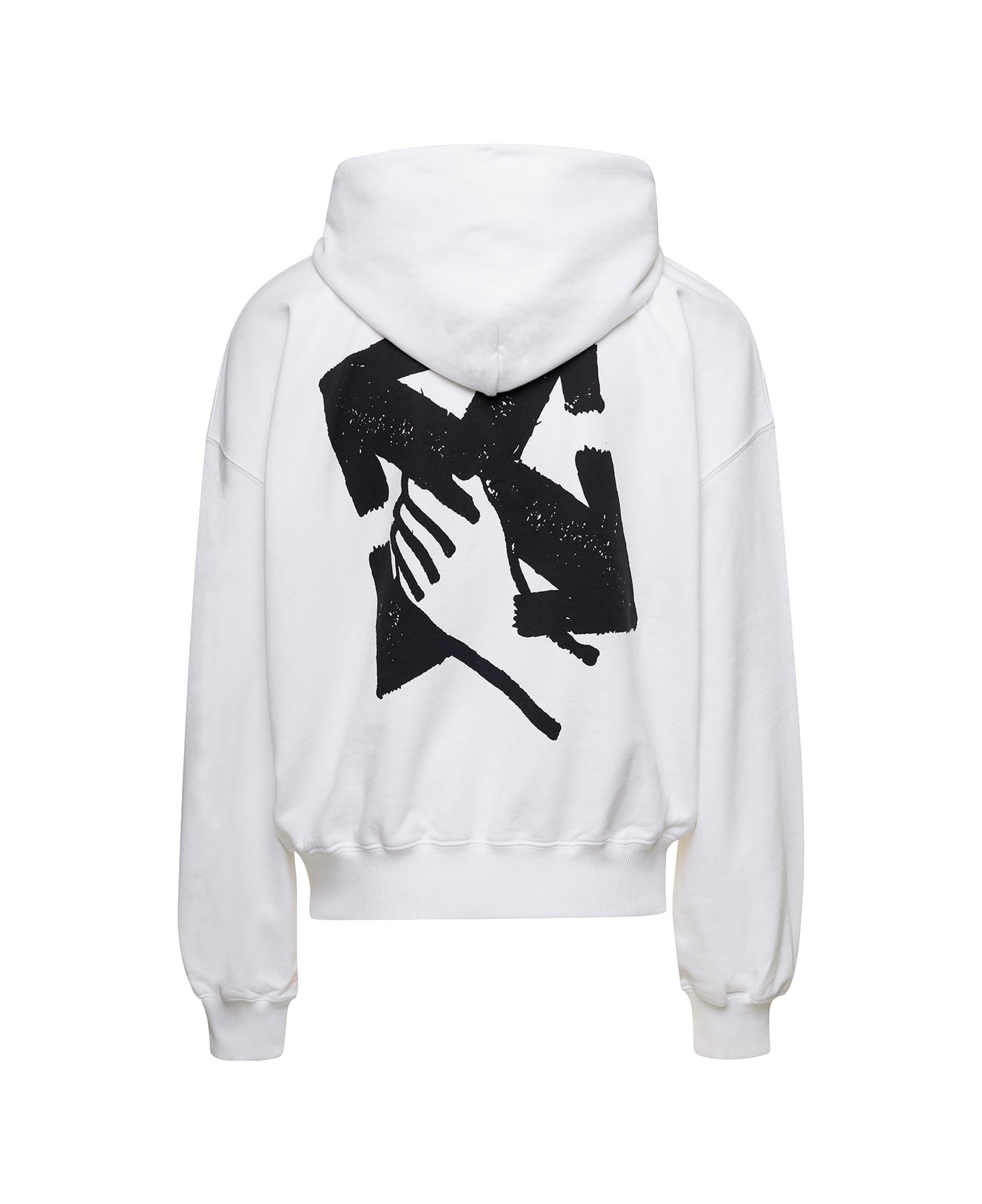 Off-White White Relaxed Hoodie With Hand Arrow Motif In Cotton Man - White