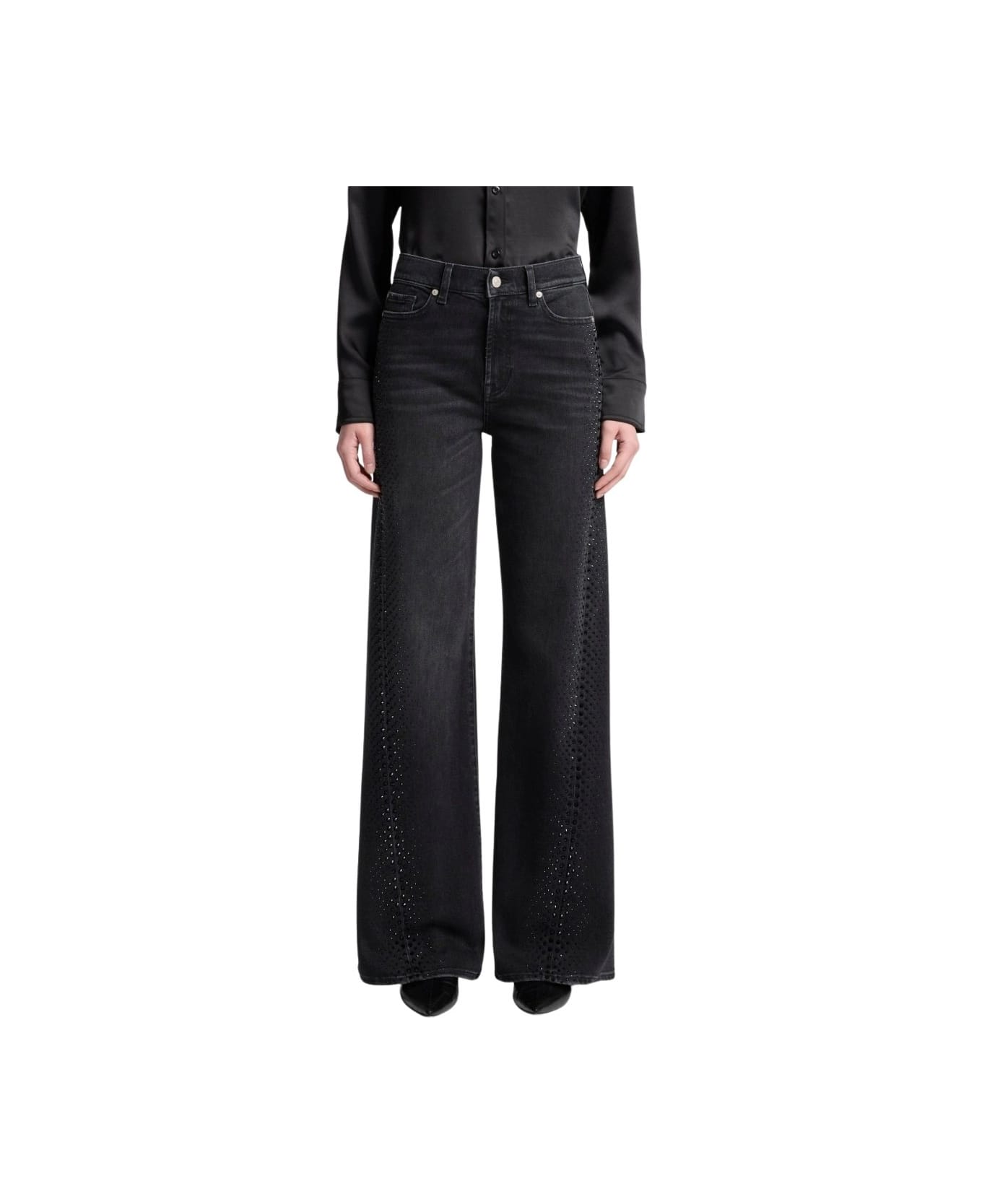 7 For All Mankind Twisted Lotta Bottomline With Crystals - Black