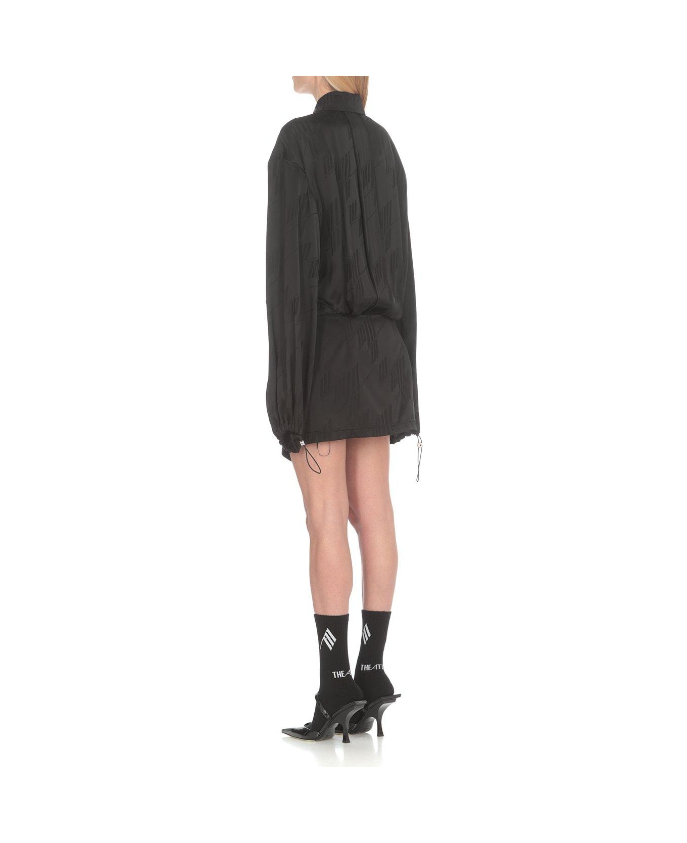 The Attico Drawstring Hem Mini Satin Dress - Black