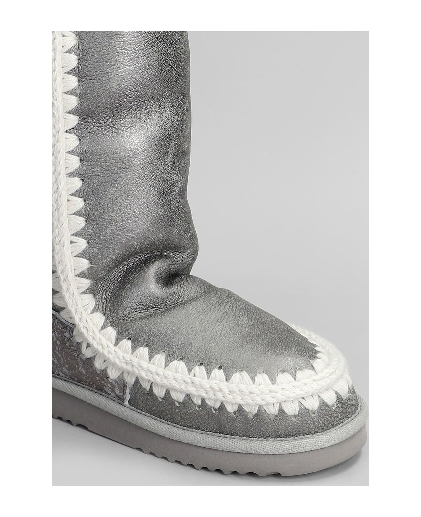 Mou Eskimo 40 Low Heels Boots In Silver Suede - silver
