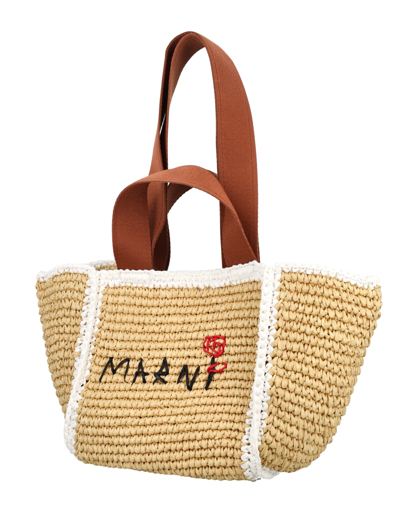 Marni Raffia Effect Macramé Knitted Sillo Shopping Bag - Brown