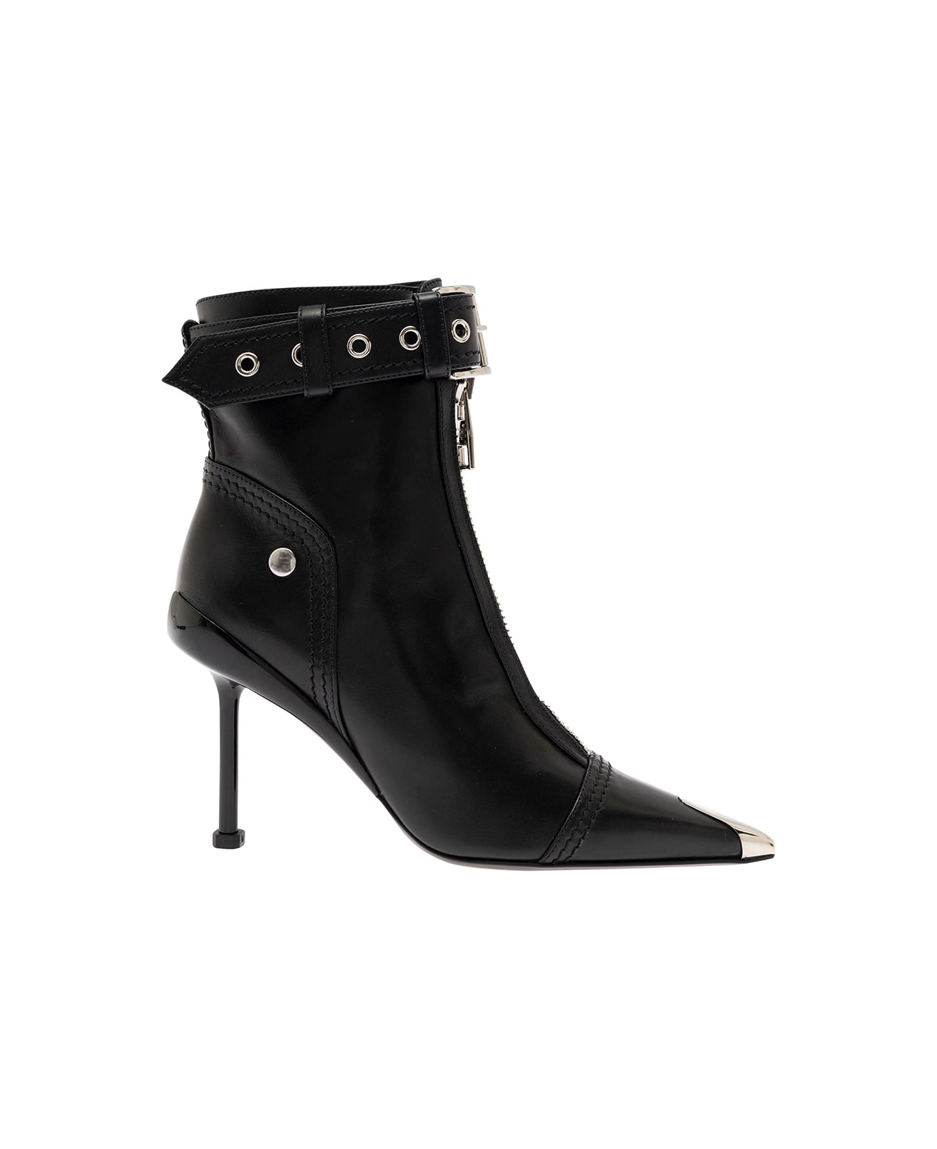 Alexander McQueen Black Ankle Boots With Buckle And Zip Closure In Leather Women - Black