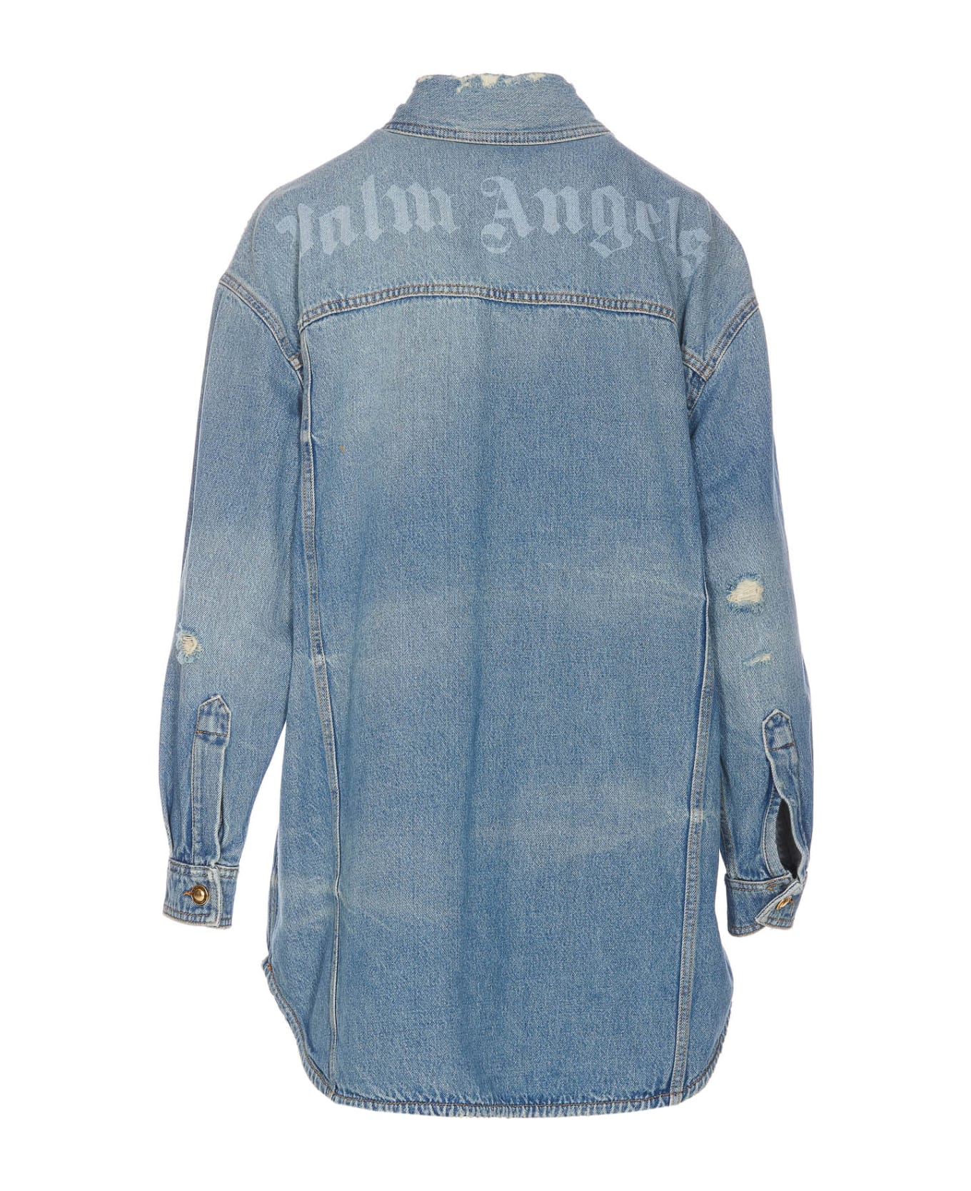 Palm Angels Washed Logo Denim Shirt Jacket - Blue