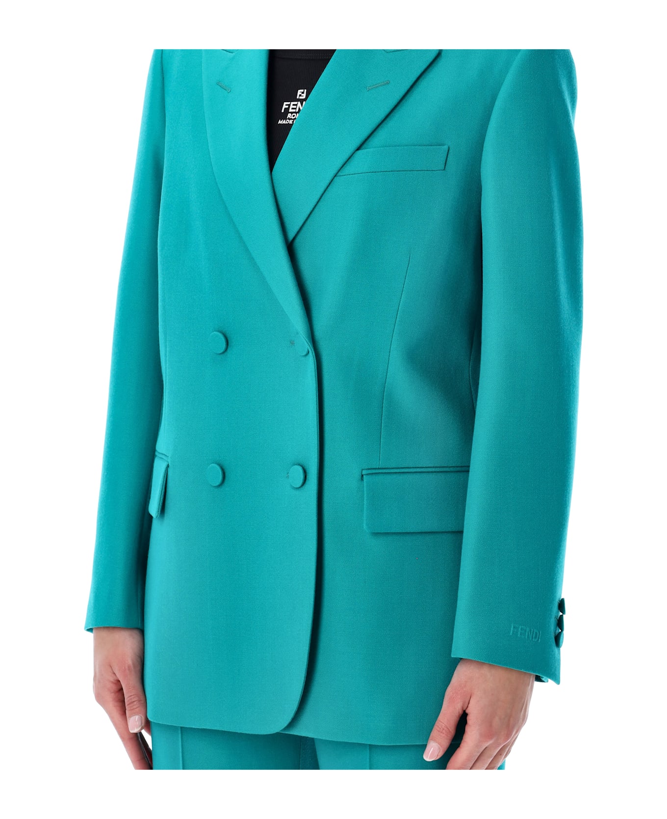 Fendi Turquoise Wool Double-breasted Blazer - TURQUOISE
