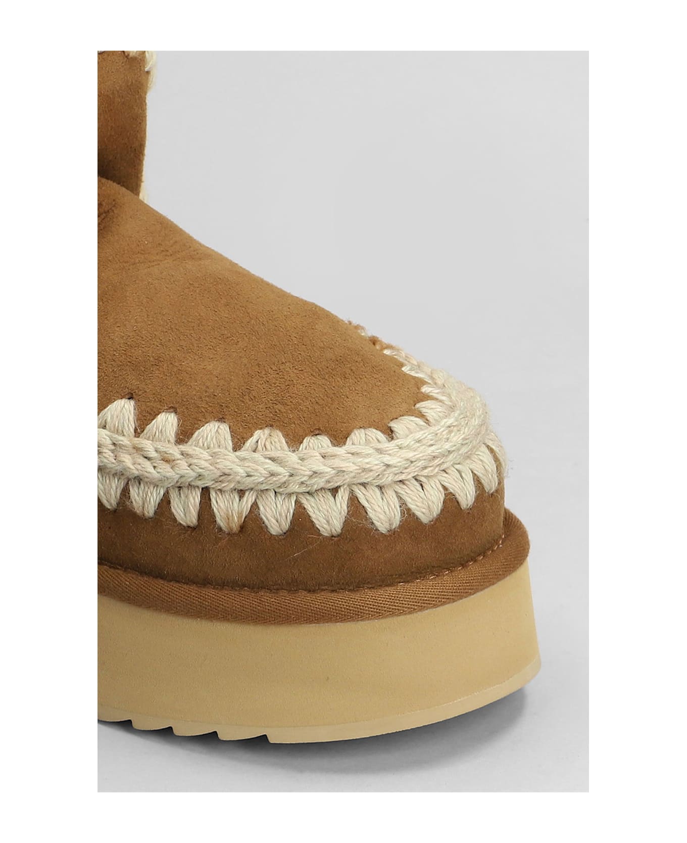 Mou Mini Eskimo Platform Ankle Boots Inside Wedge In Brown Suede - brown