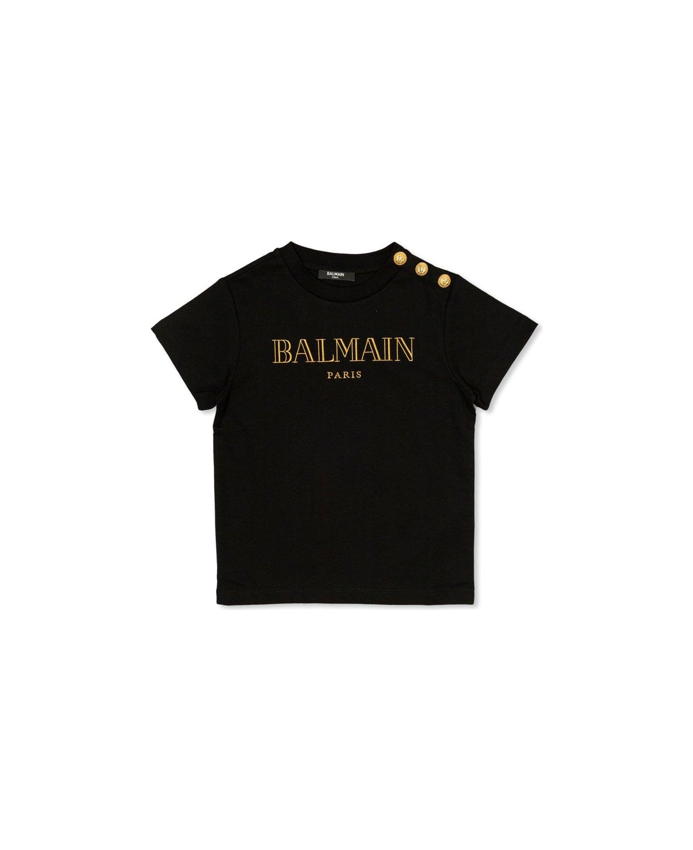 Balmain Press-stud Fastened Crewneck T-shirt - Or