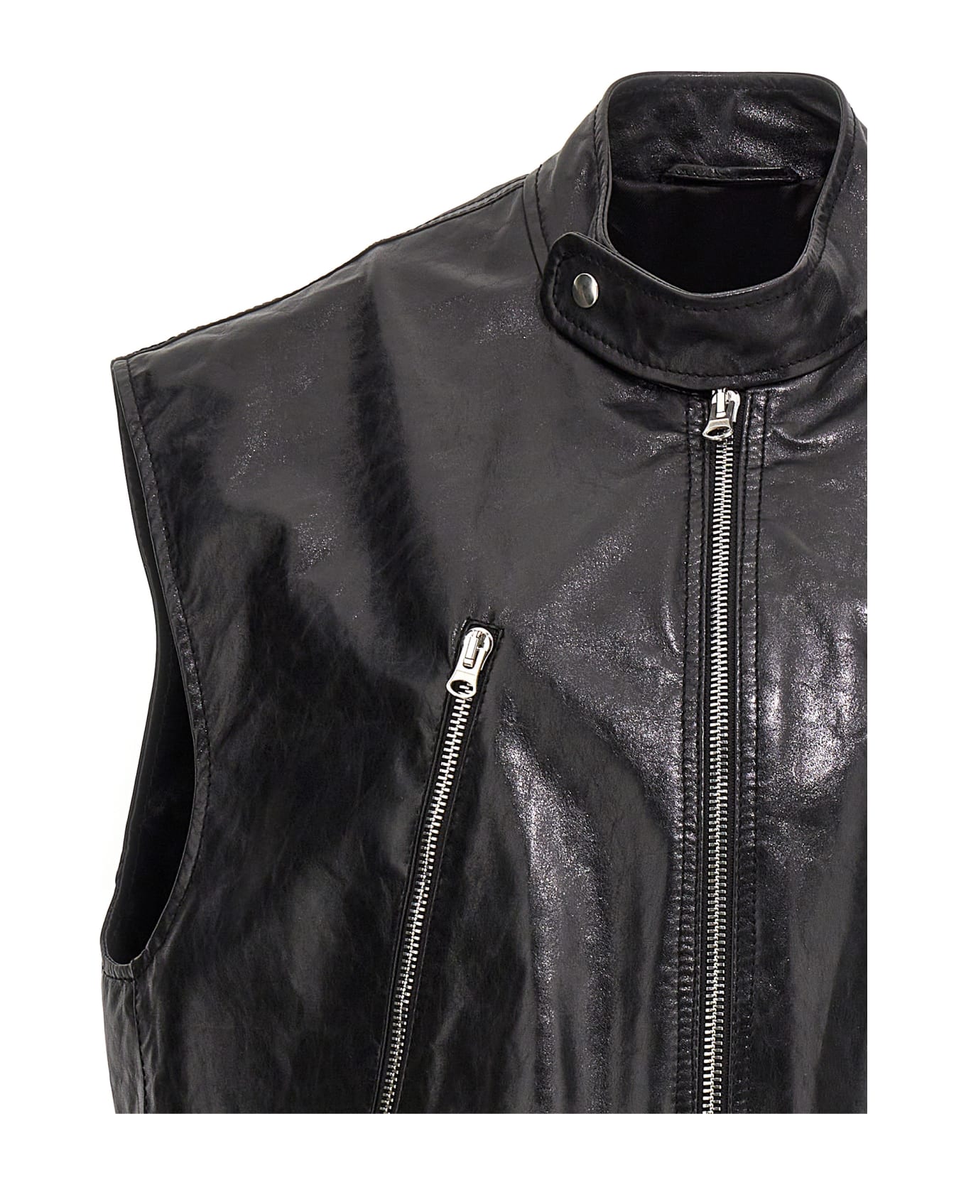 MM6 Maison Margiela Oversize Leather Vest - Black  