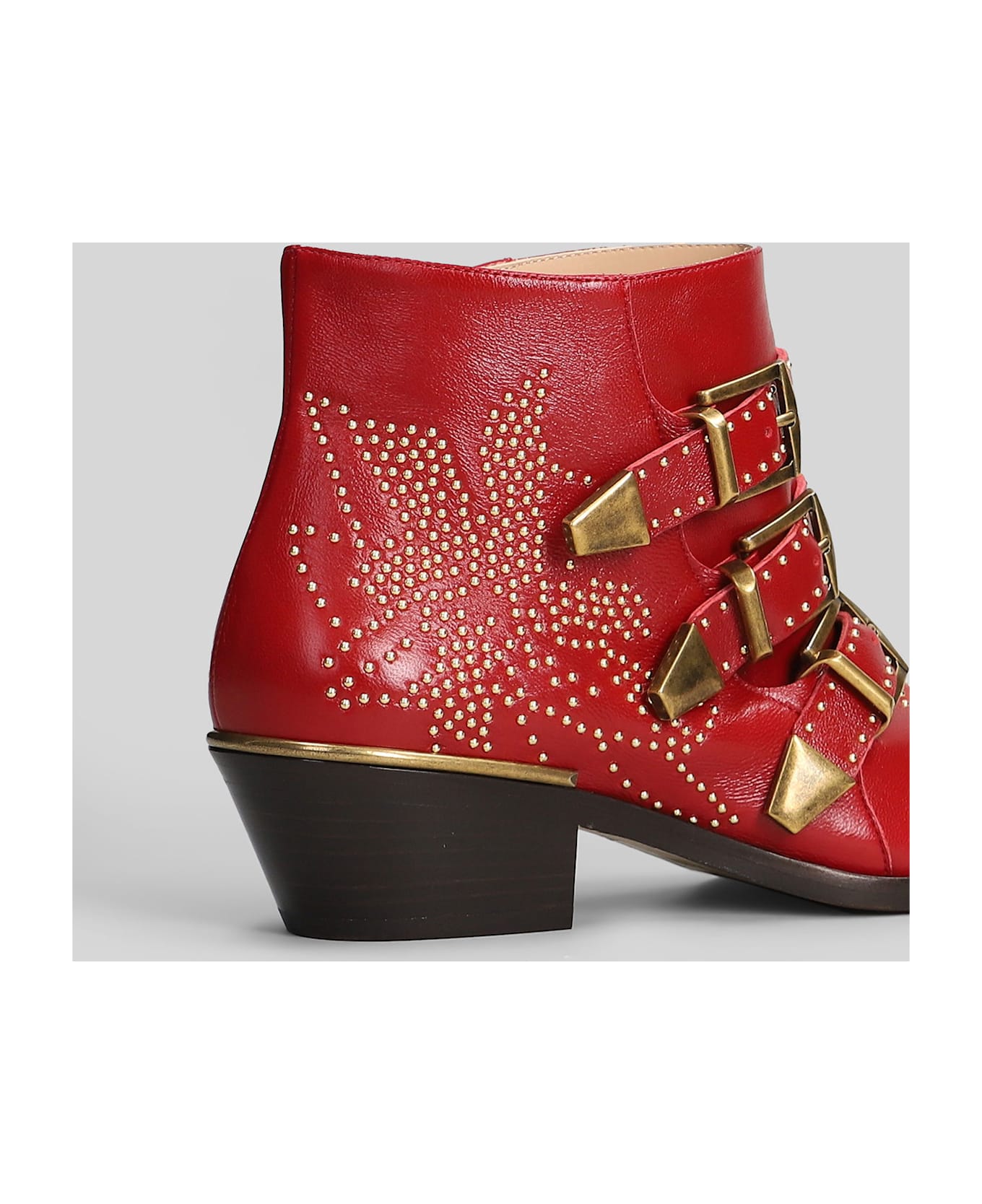 Chloé Susan High Heels Ankle Boots In Red Leather - red