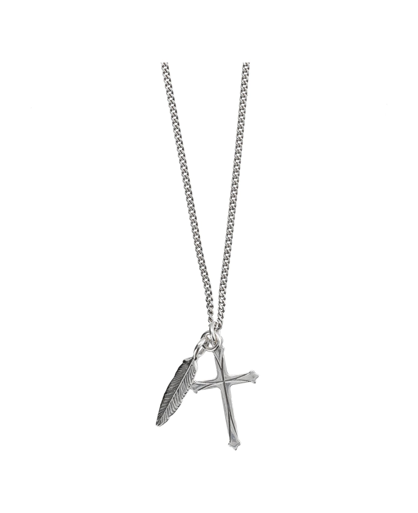 Emanuele Bicocchi Feather And Cross Necklace - SILVER