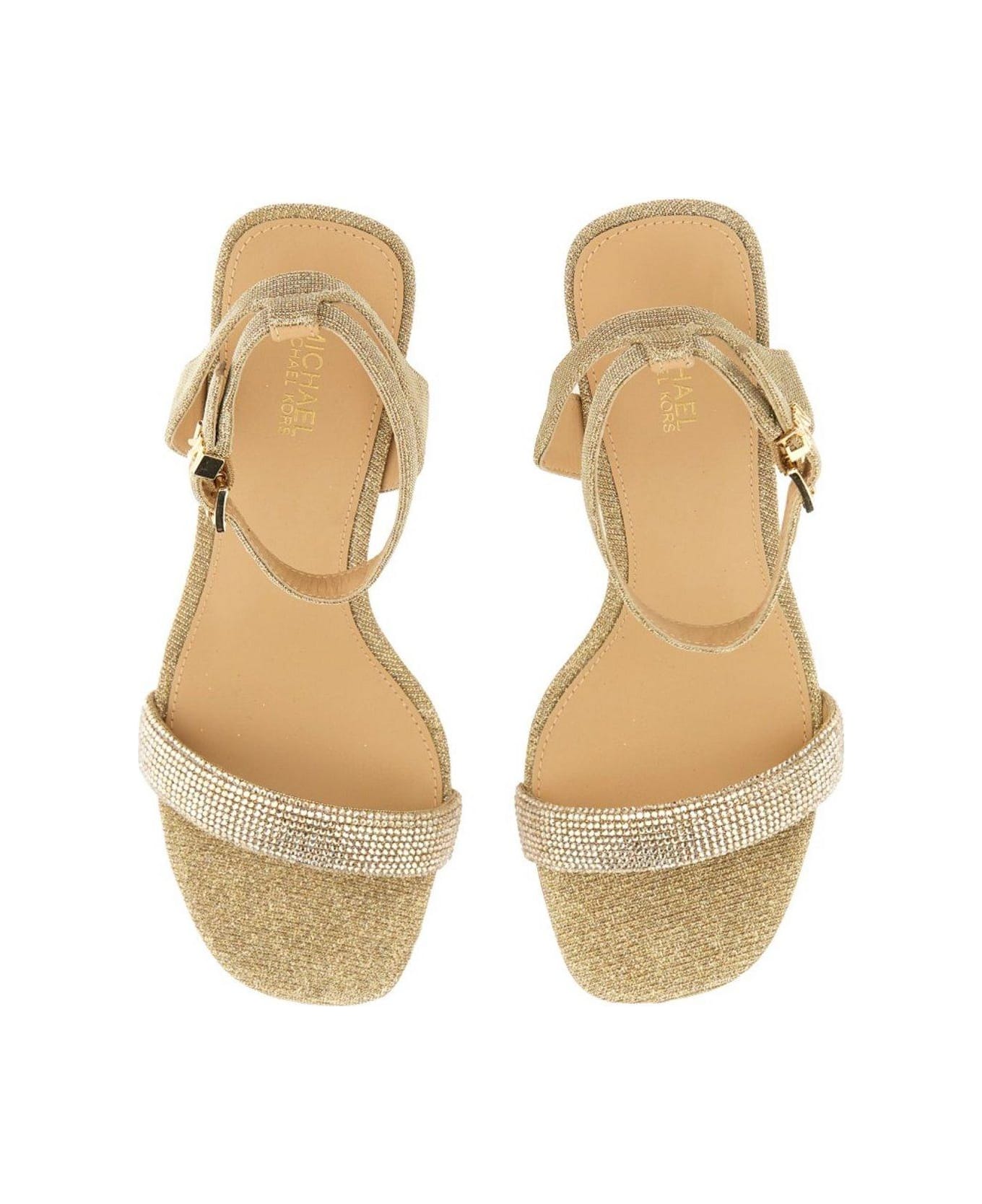 MICHAEL Michael Kors Carrie Rhinestoned Embellished Sandals - Pale Gold