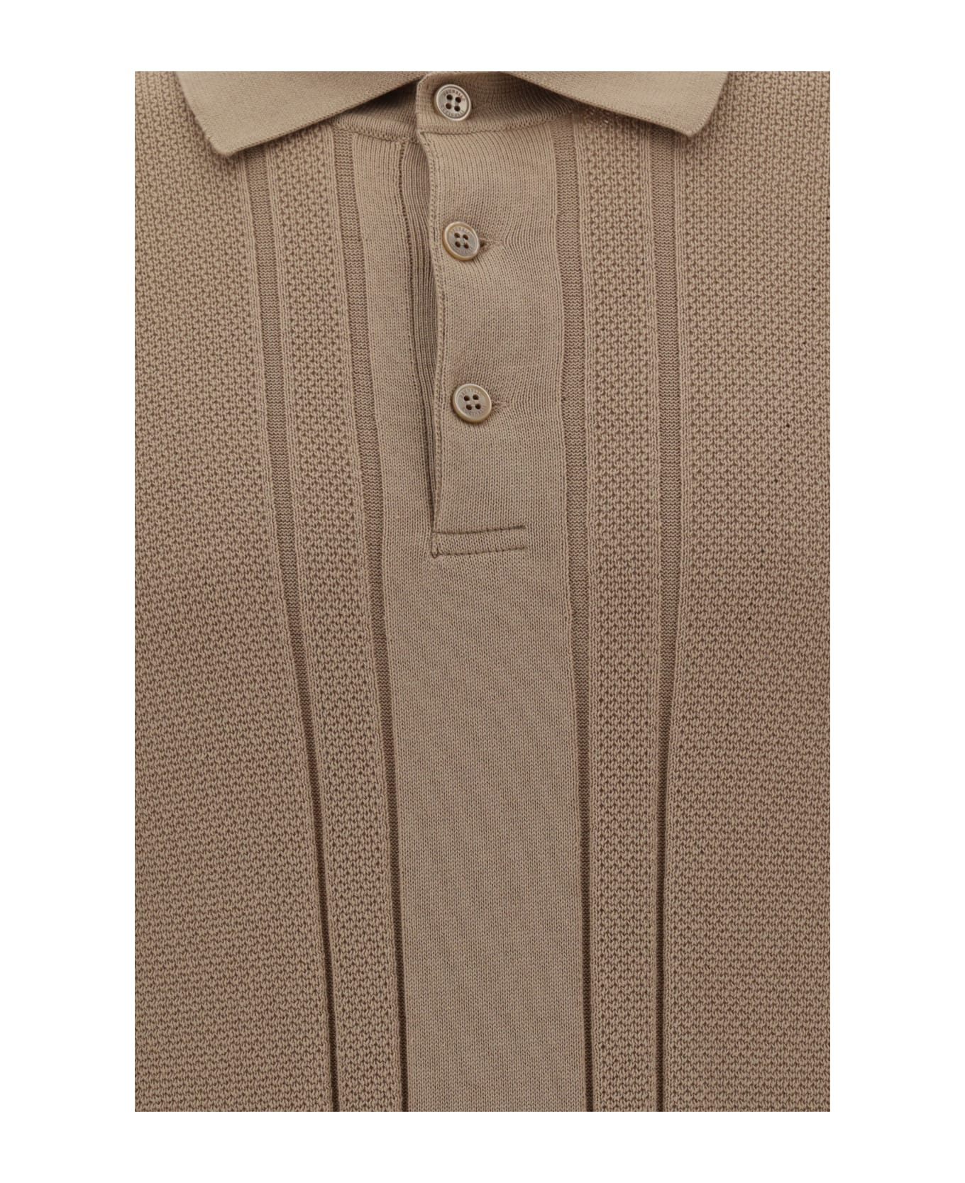 Brunello Cucinelli Cotton Knit Polo Shirt - Beige