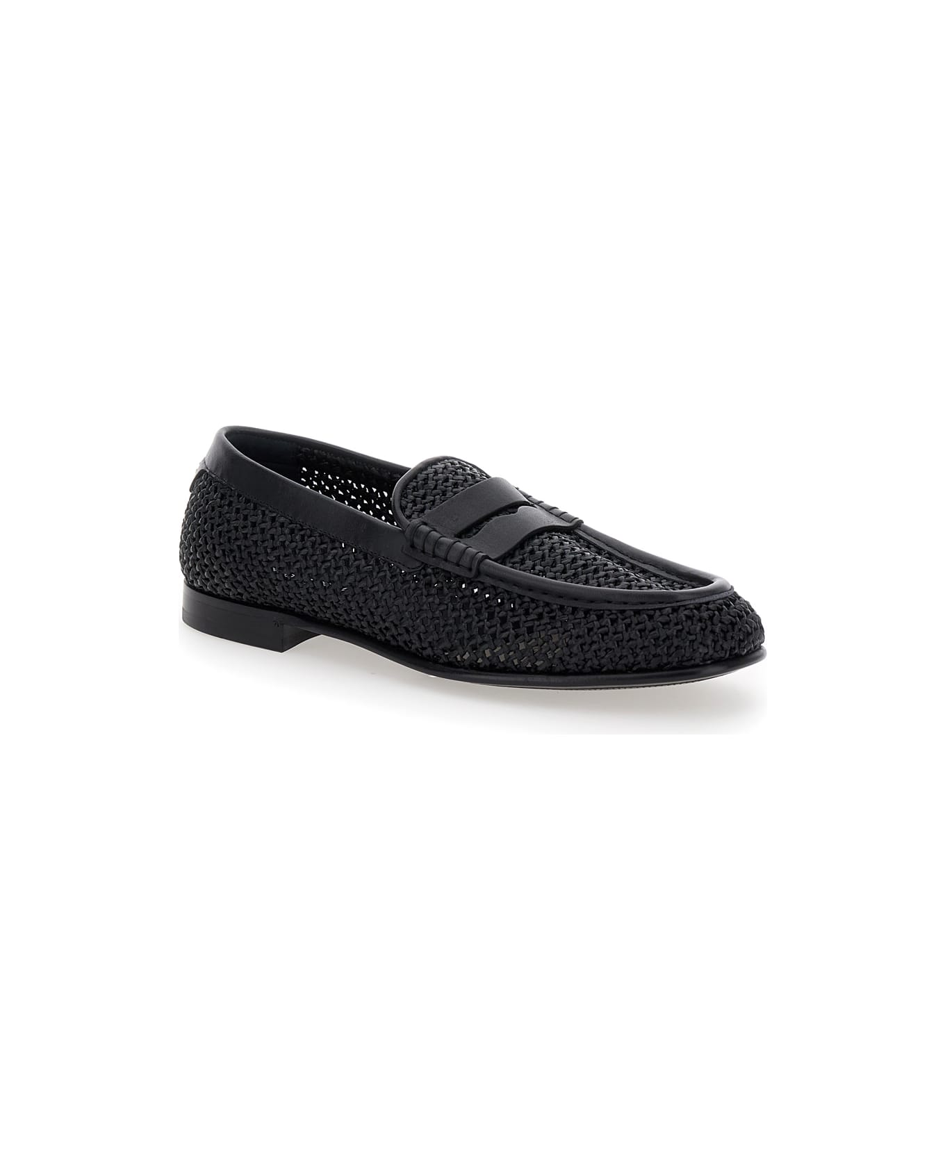 Dolce & Gabbana Black Slip-on Loafers In Woven Rafia Man - NERO/NERO