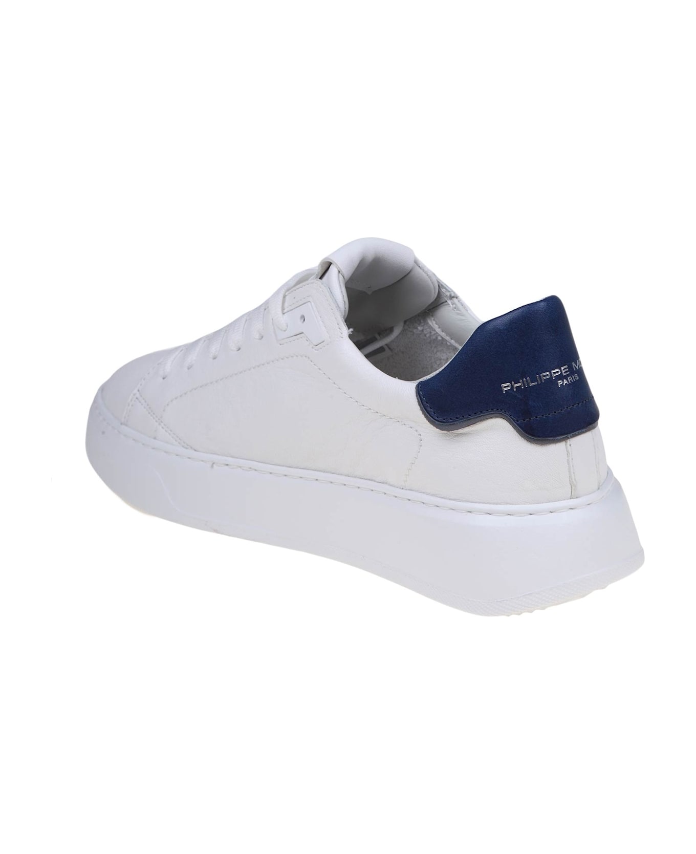 Philippe Model Temple Sneakers In White/blue Leather - White/Blue