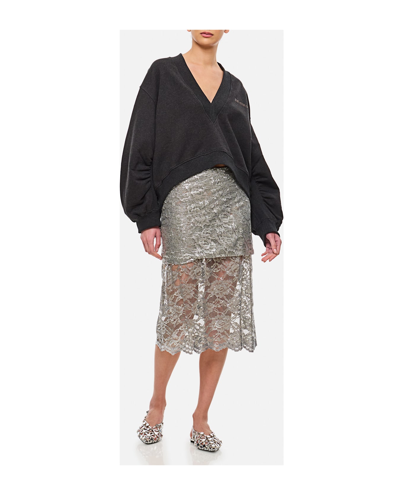 The Attico Lace Midi Skirt - Silver