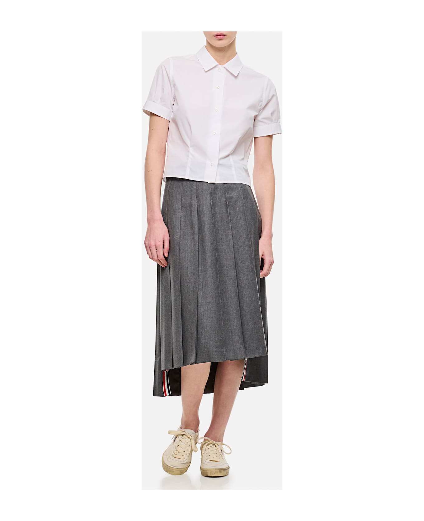 Thom Browne Midi Pleated Skirt - Grey
