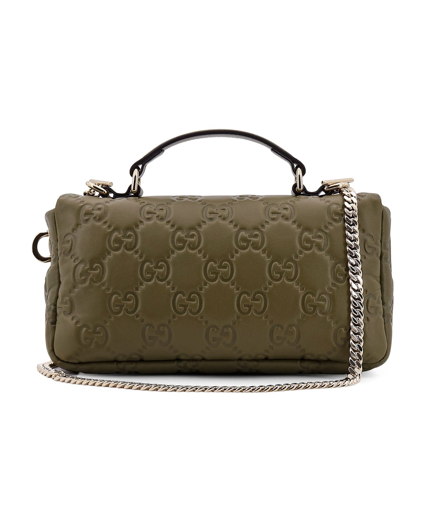 Gucci Mini Gg Milano Leather Handbag With All-over Gg Motif - Green