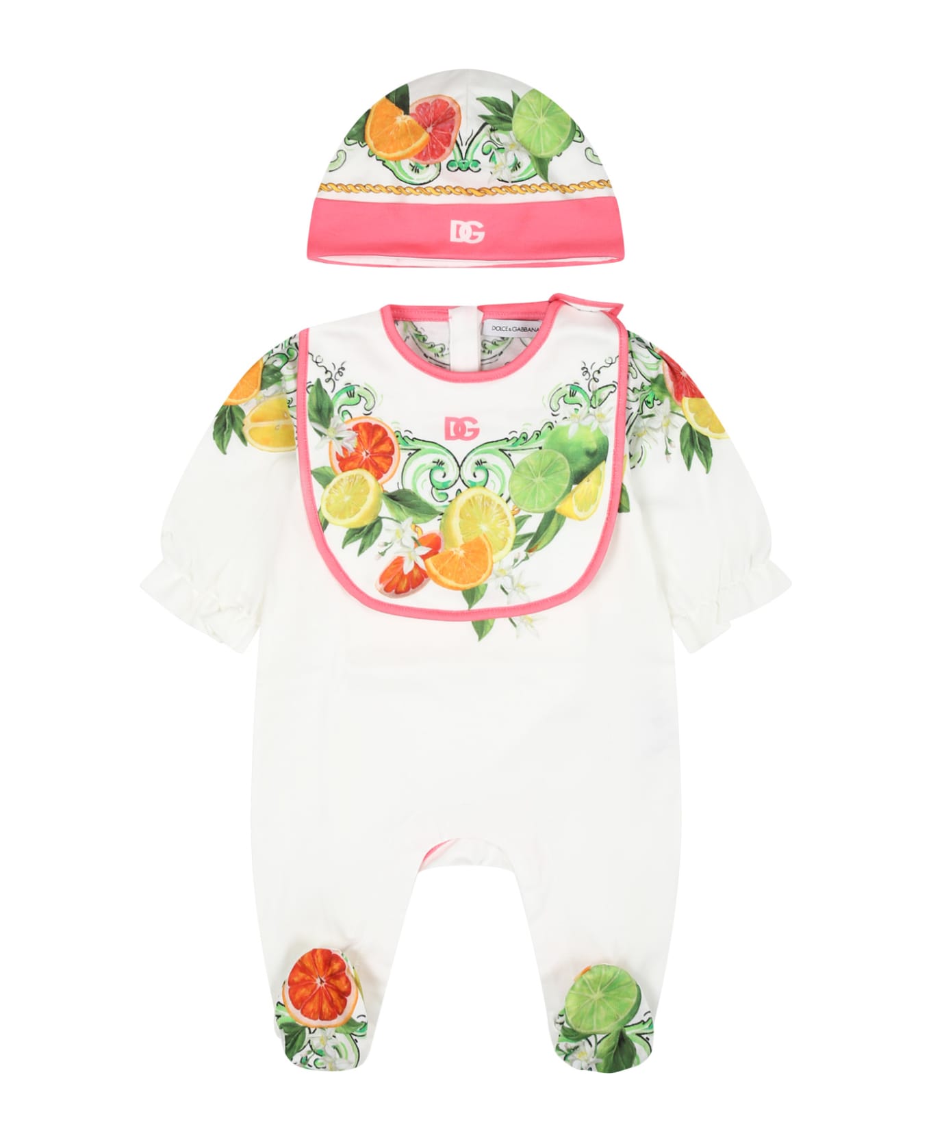 Dolce & Gabbana White Set Of Babygrow For Baby Girl - White ボディスーツ＆セットアップ