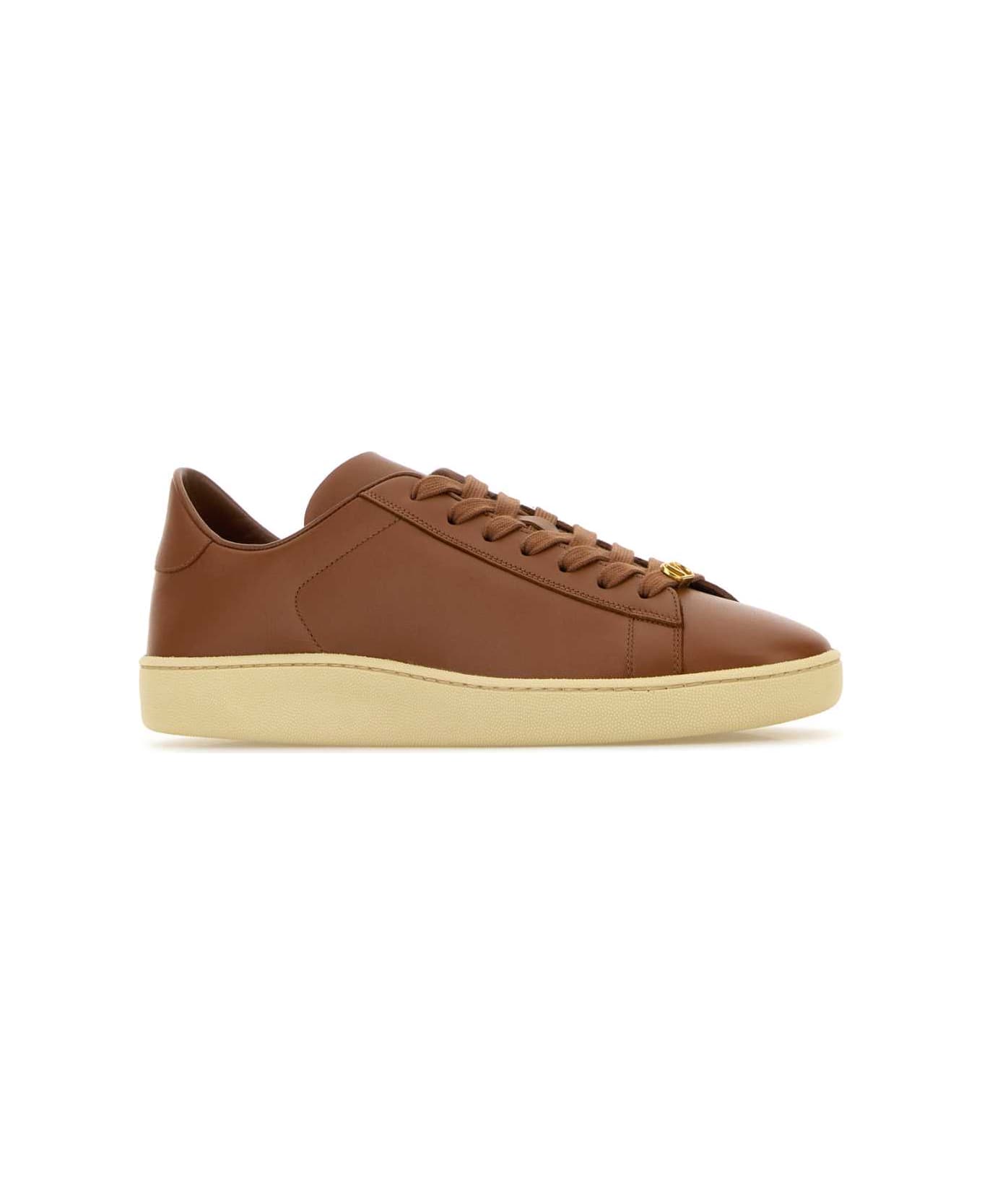 Valentino Garavani Caramel Leather Royco Sneakers - TOBACCOGREENBRIARPAPYRUS