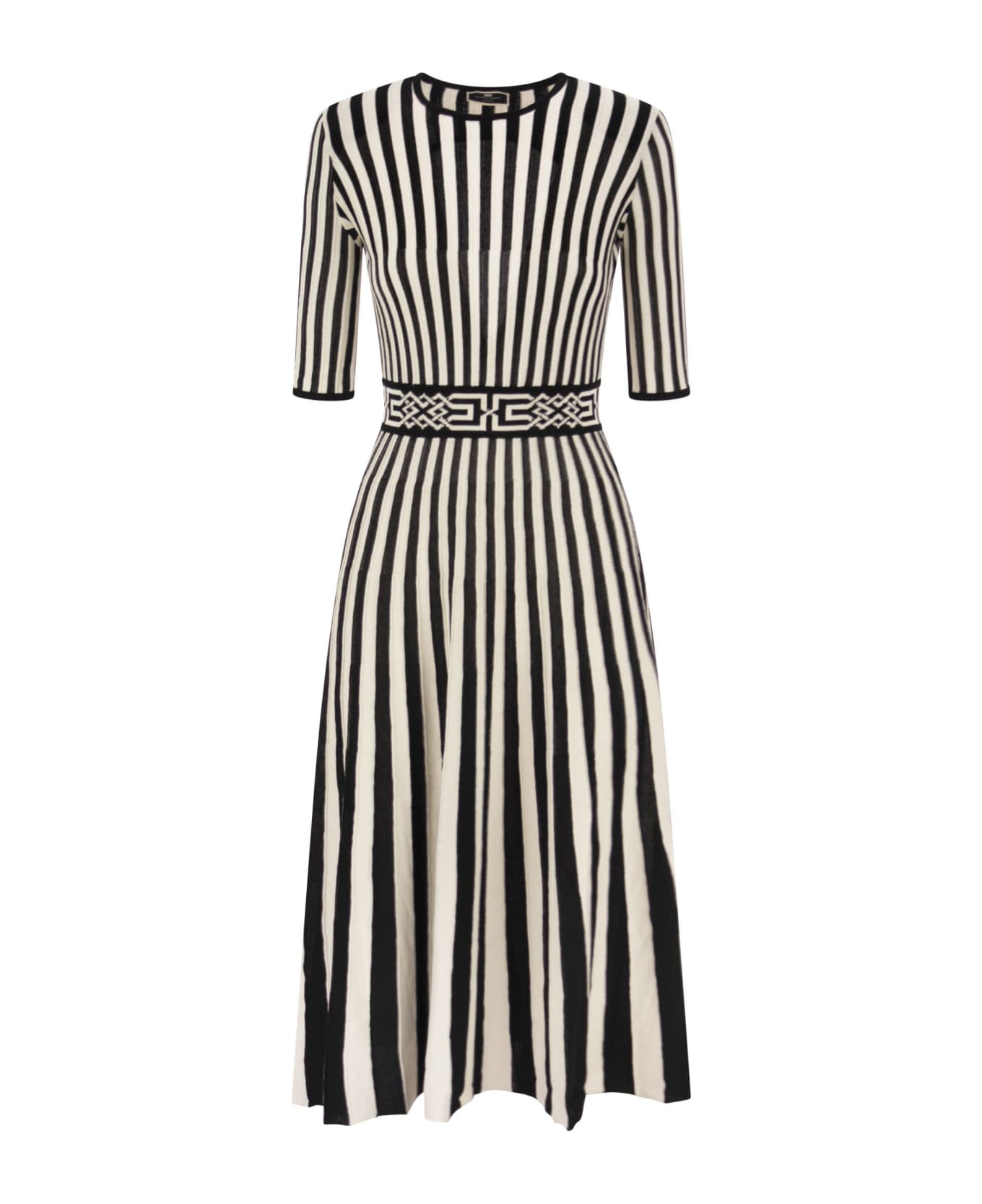 Elisabetta Franchi Midi Dress With Two-tone Pleated Skirt - Black/butter