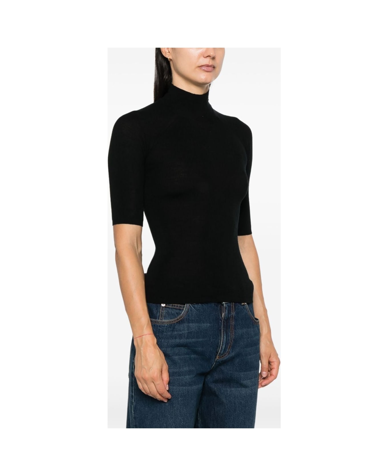 Majestic Filatures Wool And Silk Blend High-neck Sweater - Black