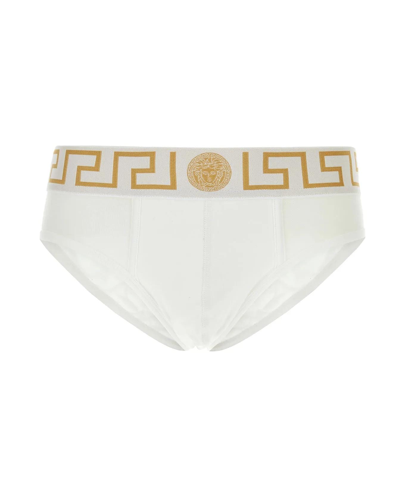 Versace White Stretch Cotton Brief - WHITEGREEKGOLD