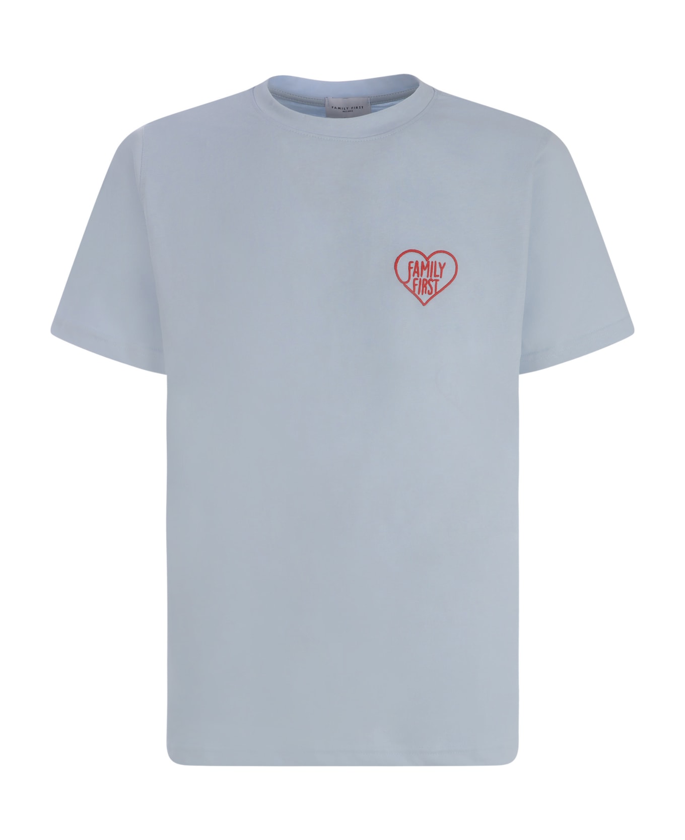 Family First Milano T-shirt Family First "heart" In Cotton - Celeste
