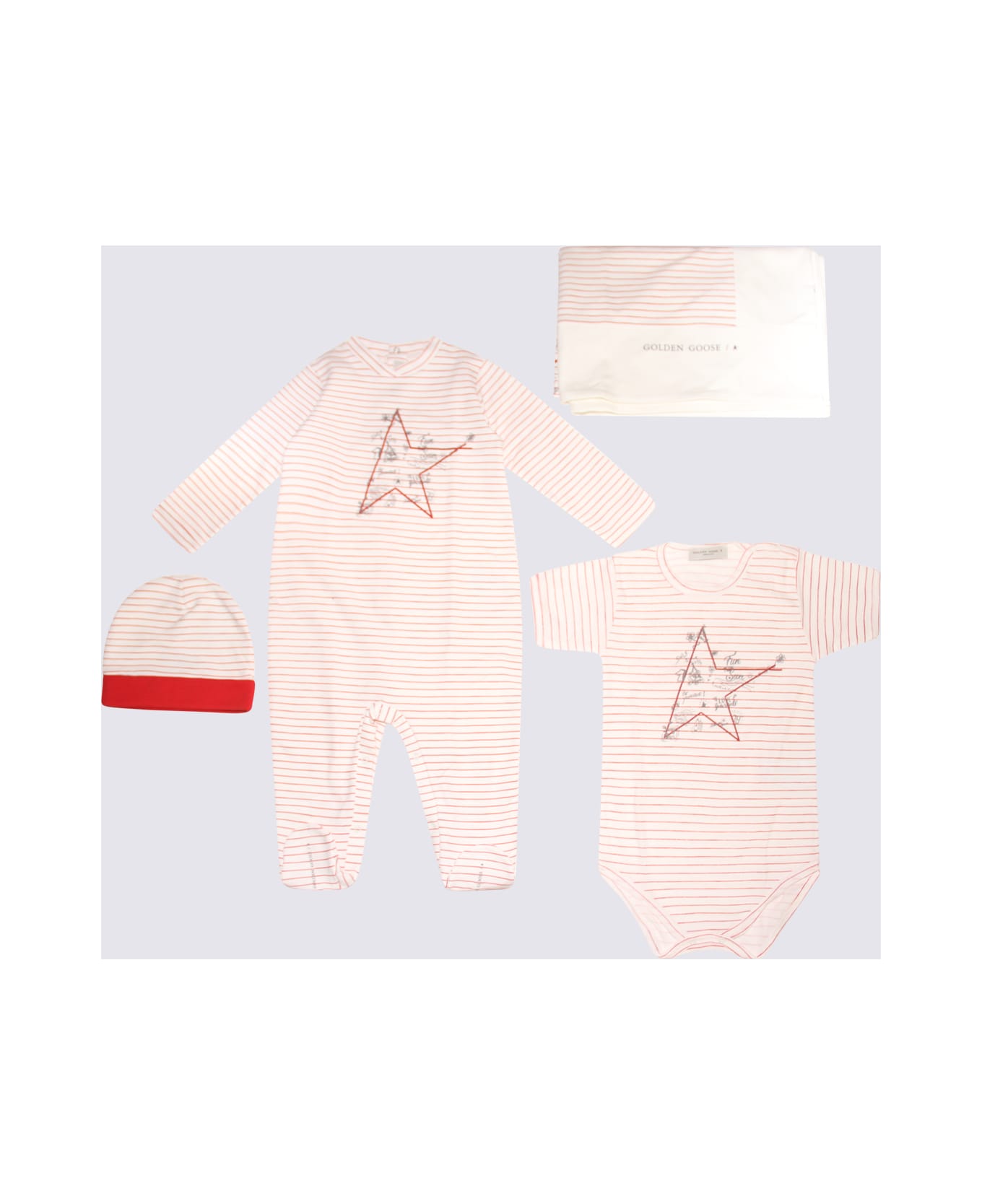 Golden Goose Red And White Cotton 4 Pieces Nursery Set