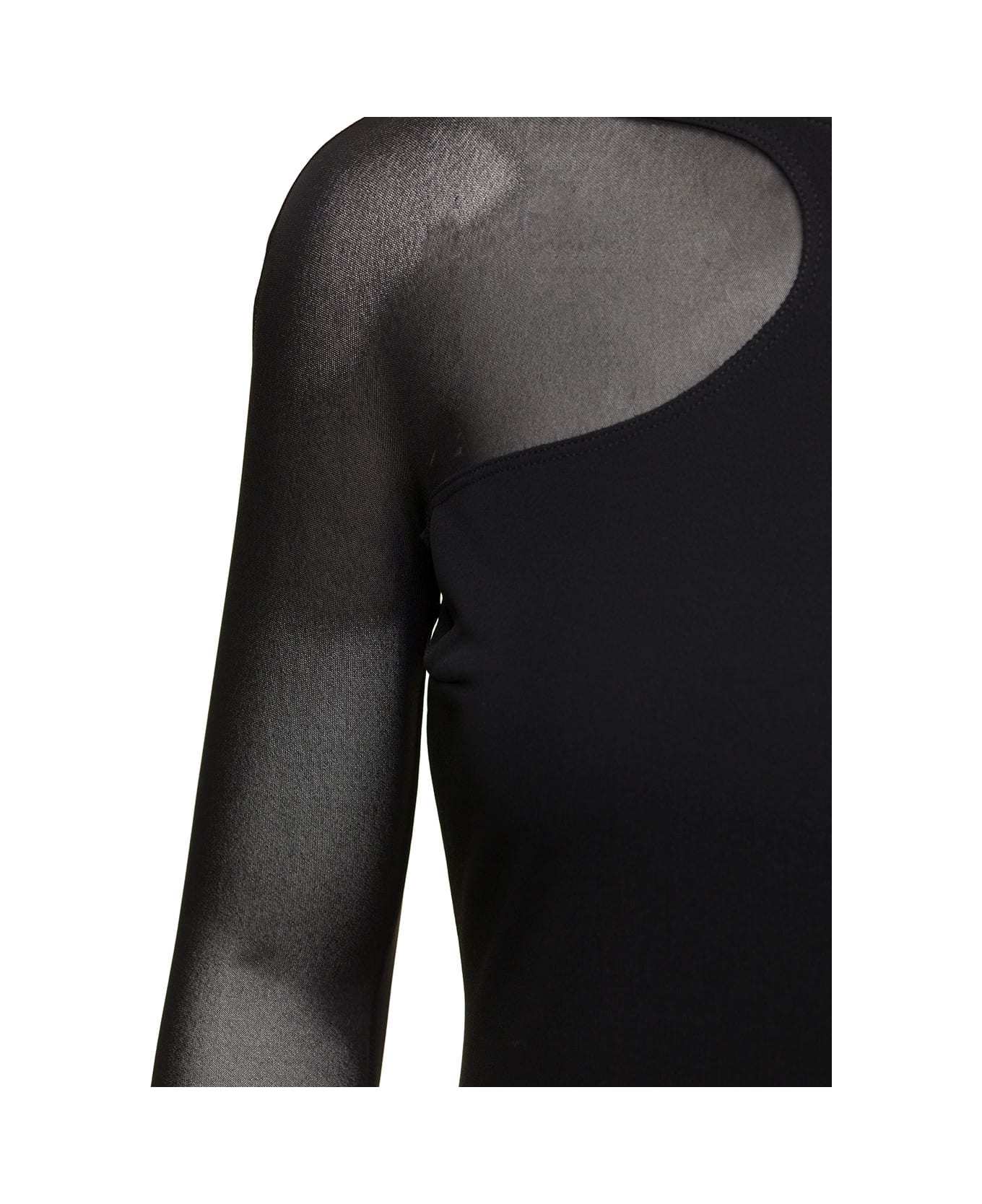 Tom Ford Black Midi Sheath Dress With Asymmetric Semi Sheer Inserts In Viscose Woman Tom Ford - Black